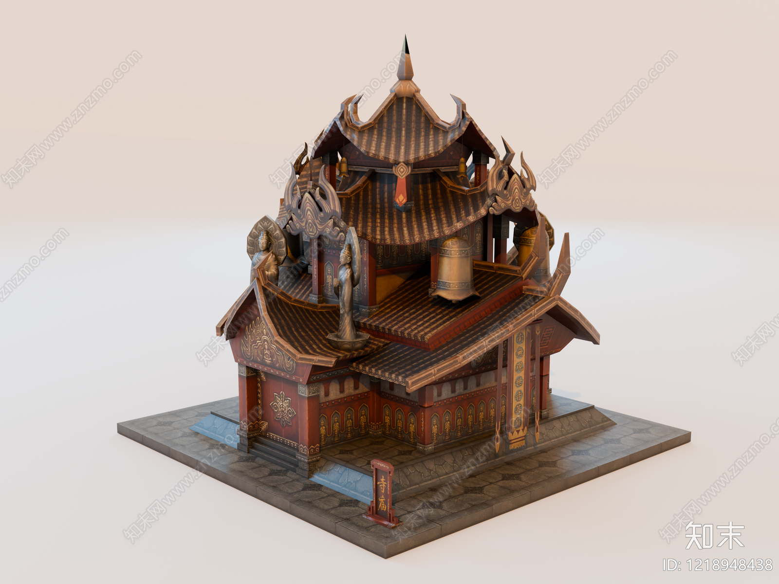 中式寺庙建筑SU模型下载【ID:1218948438】