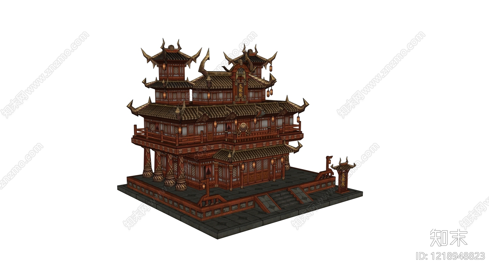 新中式寺庙建筑SU模型下载【ID:1218948823】