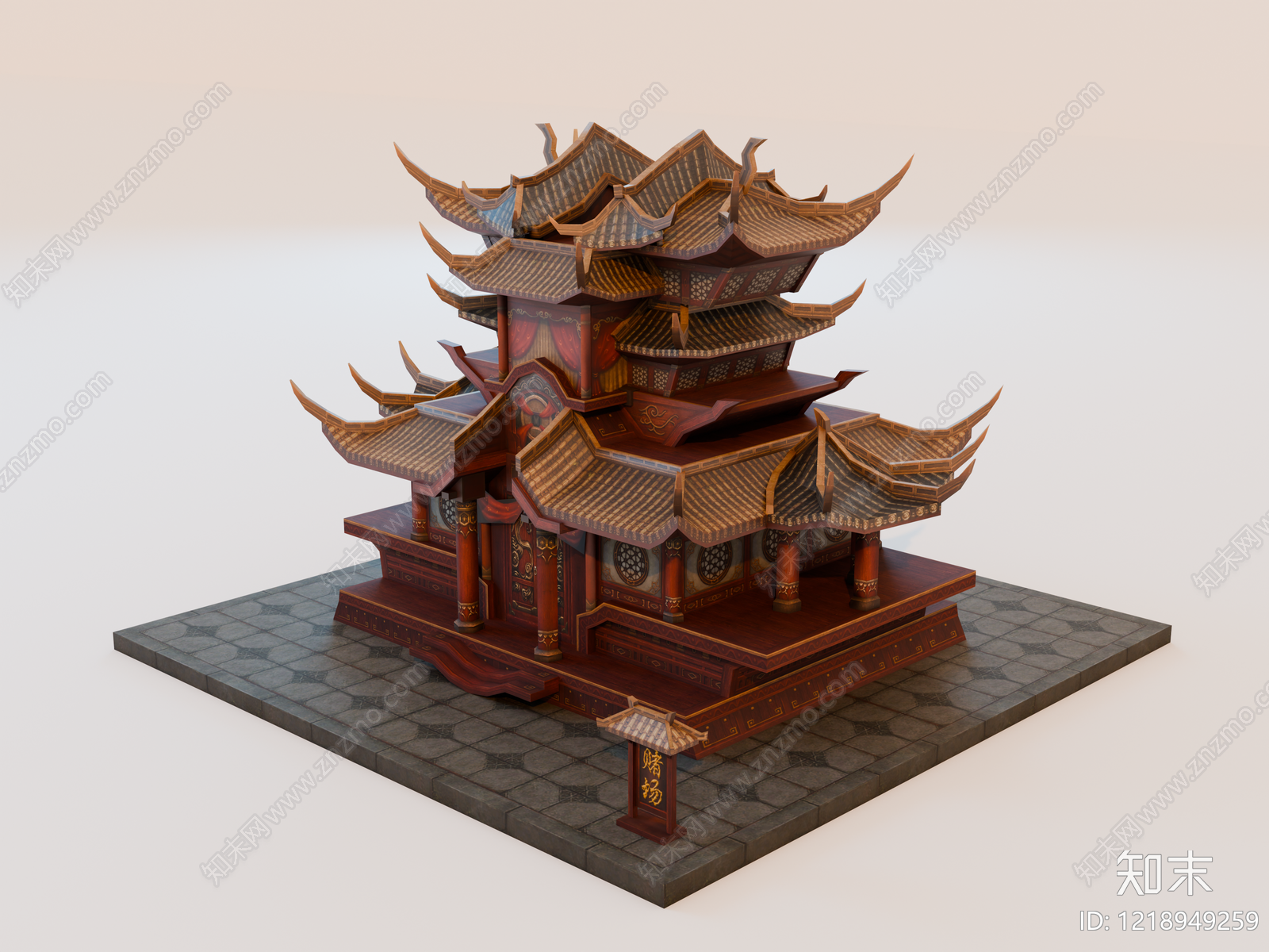 中式传统建筑风格娱乐建筑SU模型下载【ID:1218949259】