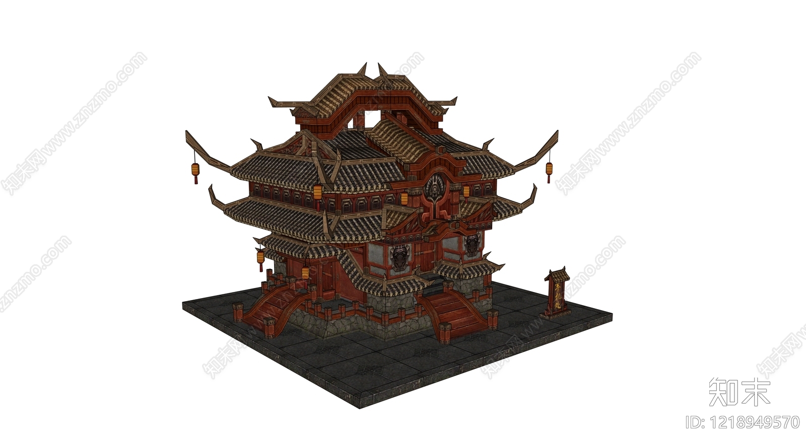 中式古建筑SU模型下载【ID:1218949570】