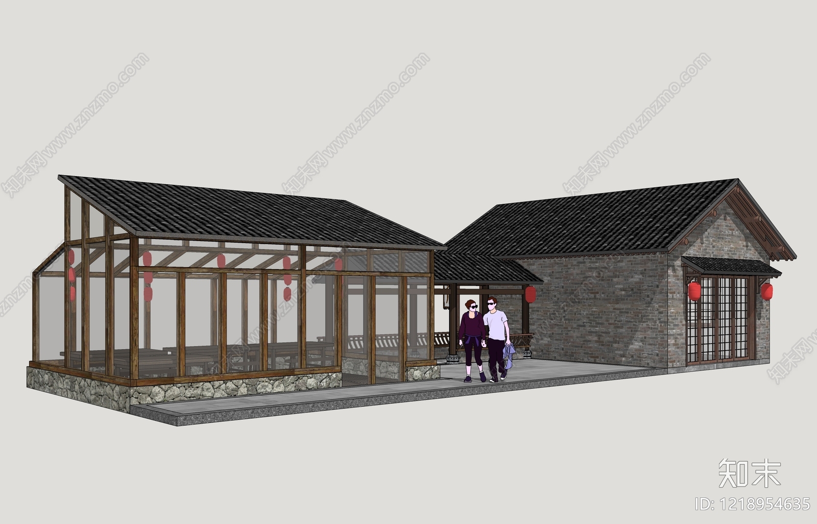 新中式餐饮建筑SU模型下载【ID:1218954635】