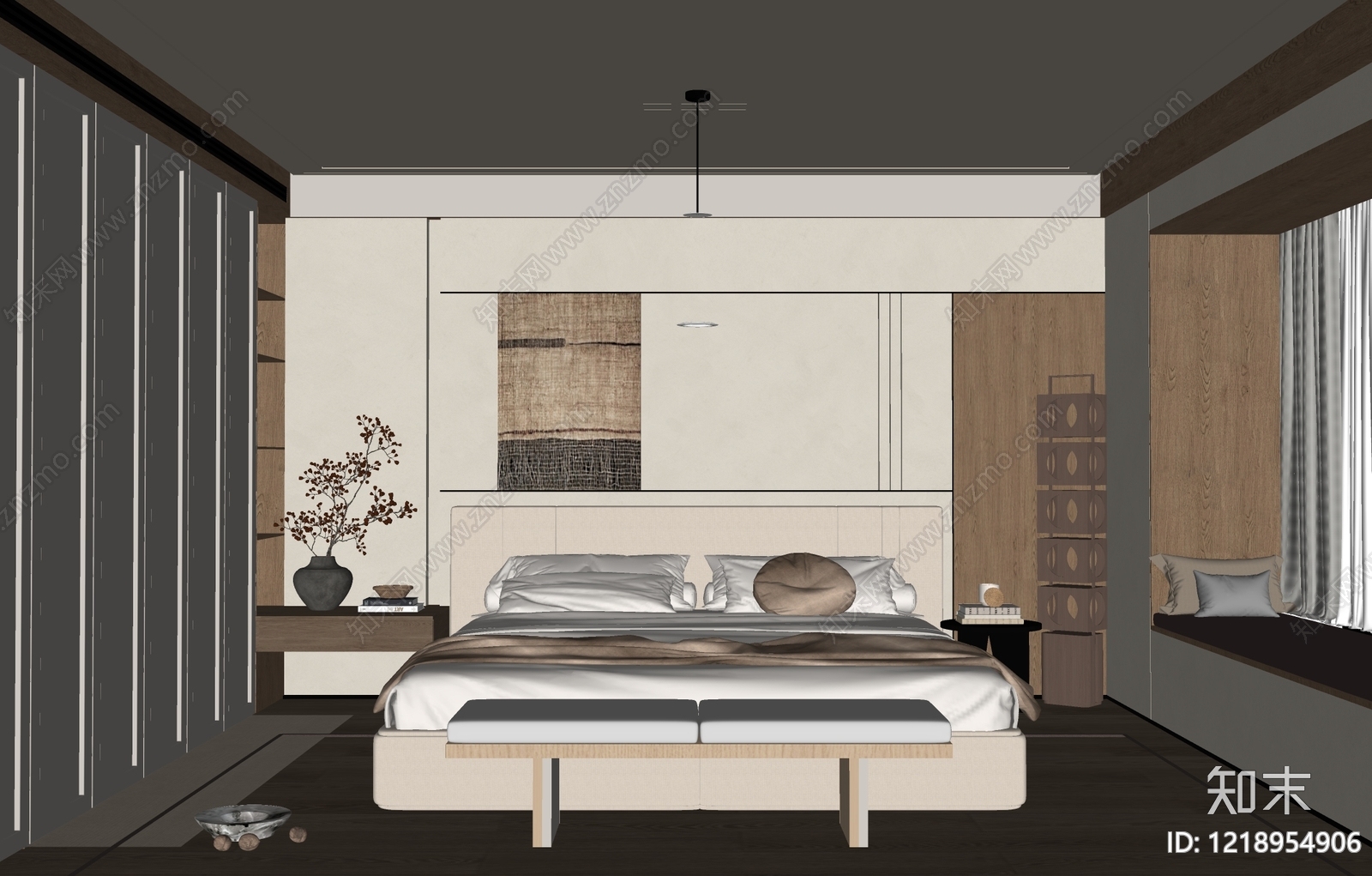侘寂主卧SU模型下载【ID:1218954906】