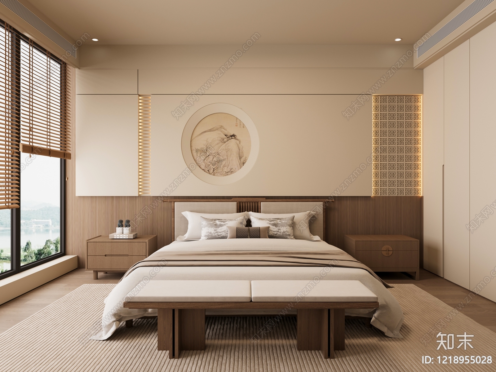 新中式家居卧室SU模型下载【ID:1218955028】