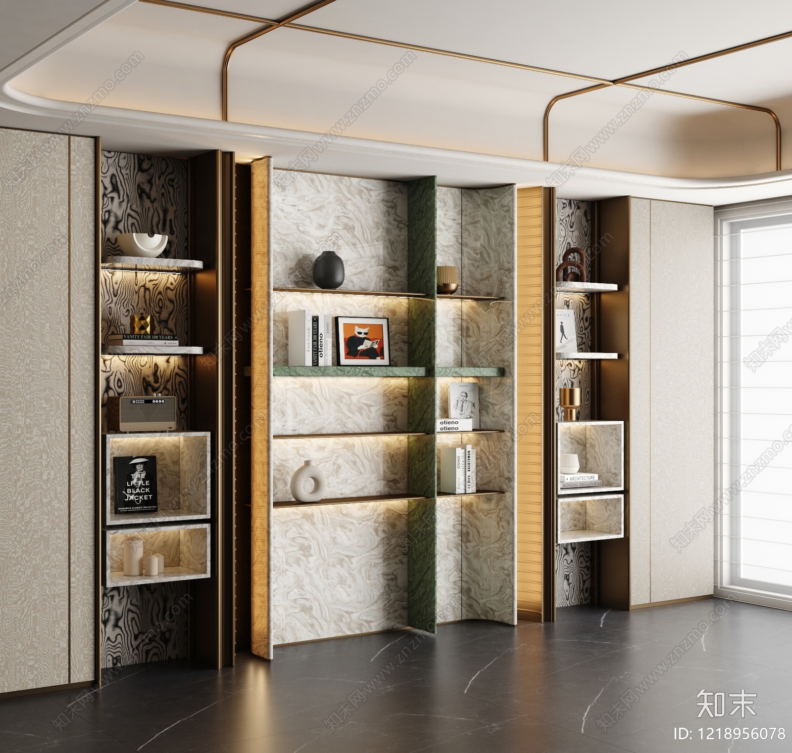 意式轻奢书柜3D模型下载【ID:1218956078】