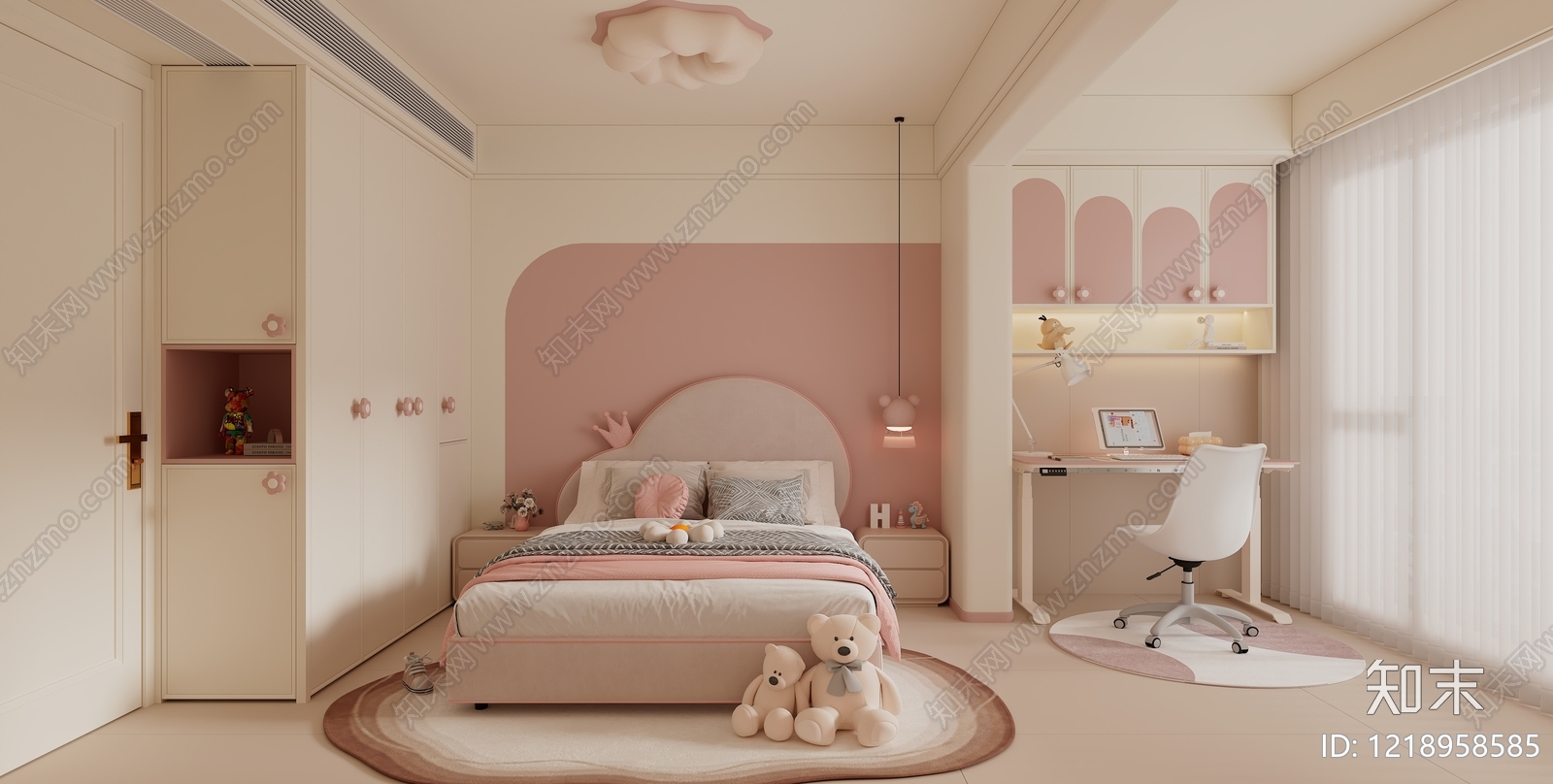 奶油风女孩房3D模型下载【ID:1218958585】