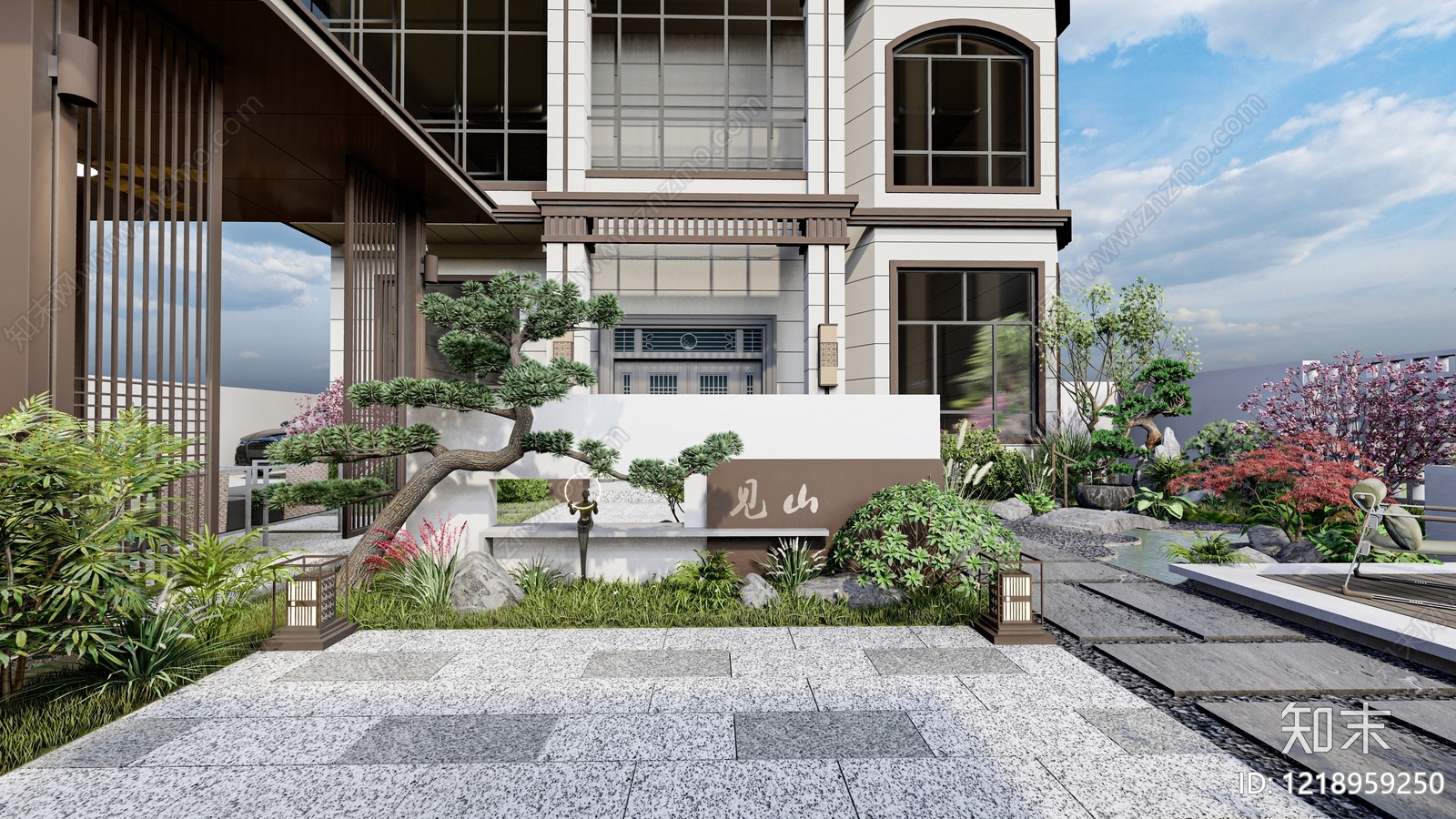 新中式别墅庭院SU模型下载【ID:1218959250】