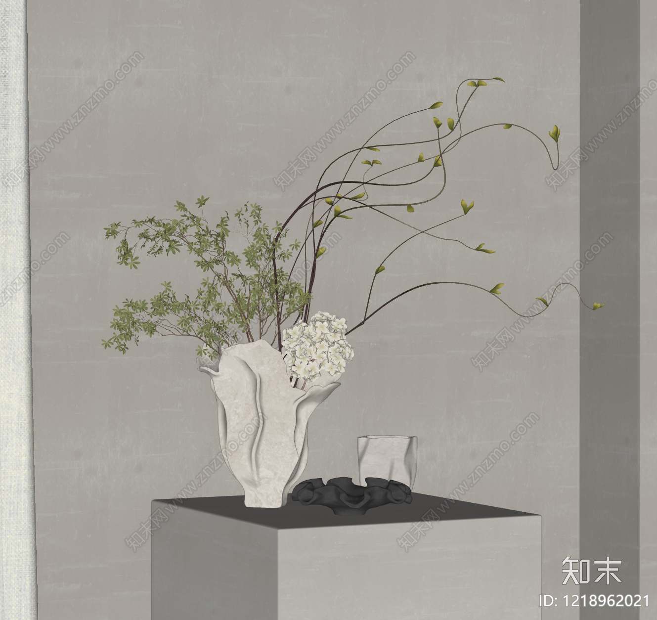 侘寂花艺SU模型下载【ID:1218962021】