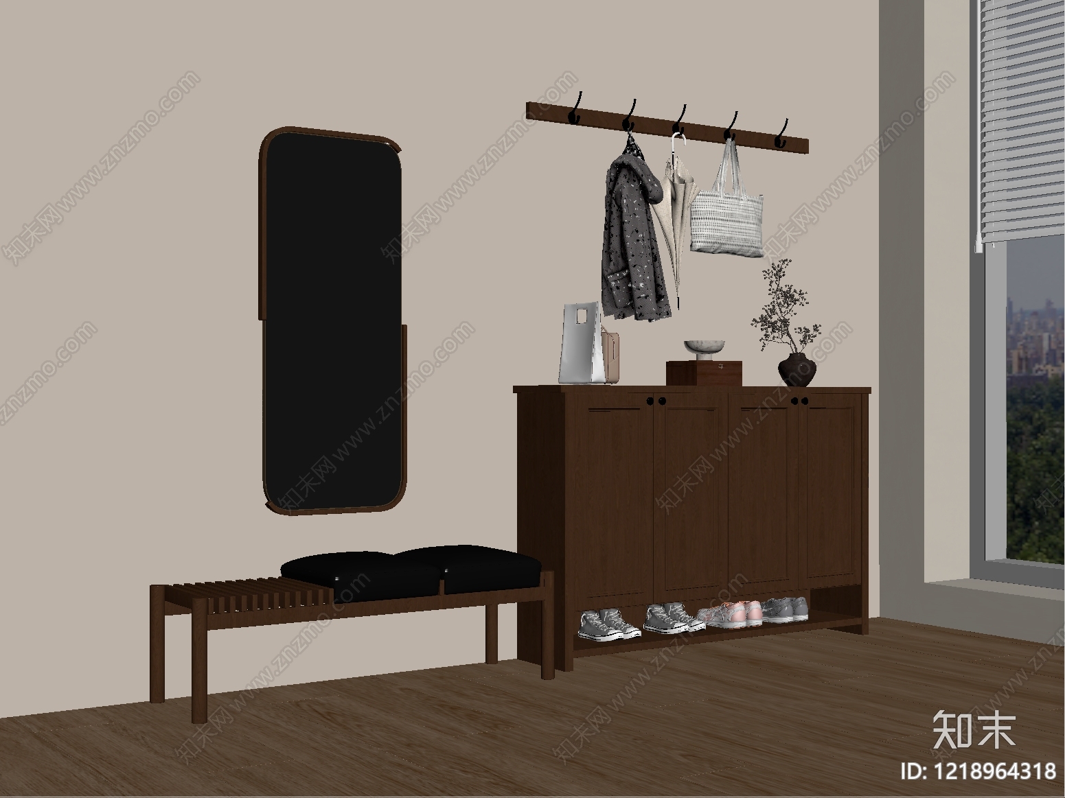 现代简约玄关鞋柜矮柜SU模型下载【ID:1218964318】