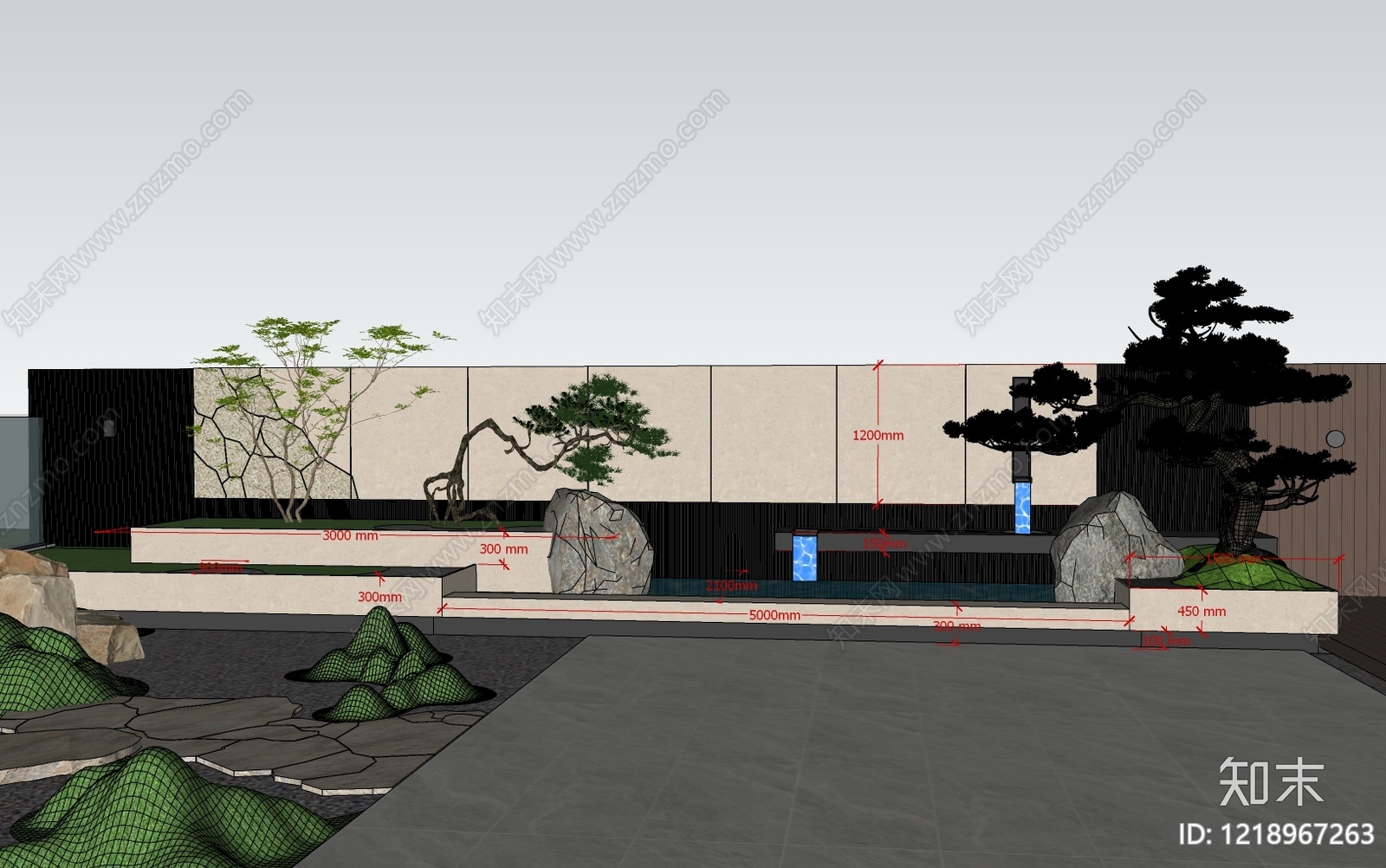 新中式景观别墅庭院SU模型下载【ID:1218967263】
