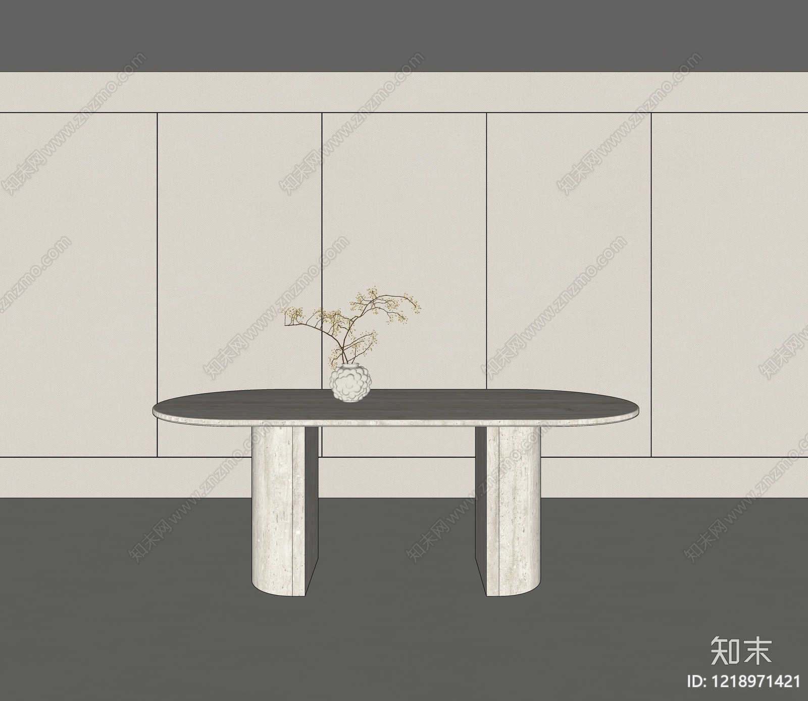 侘寂餐桌SU模型下载【ID:1218971421】