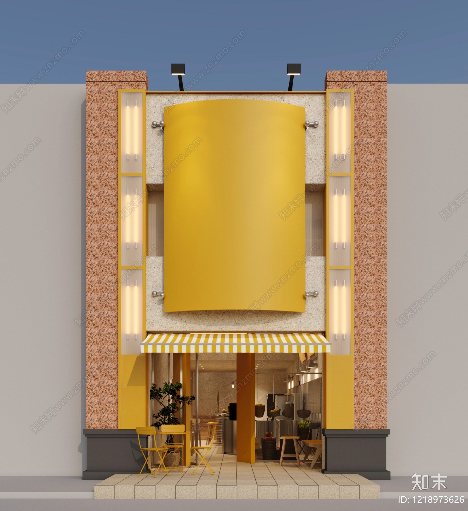 工业风咖啡厅3D模型渲染效果图