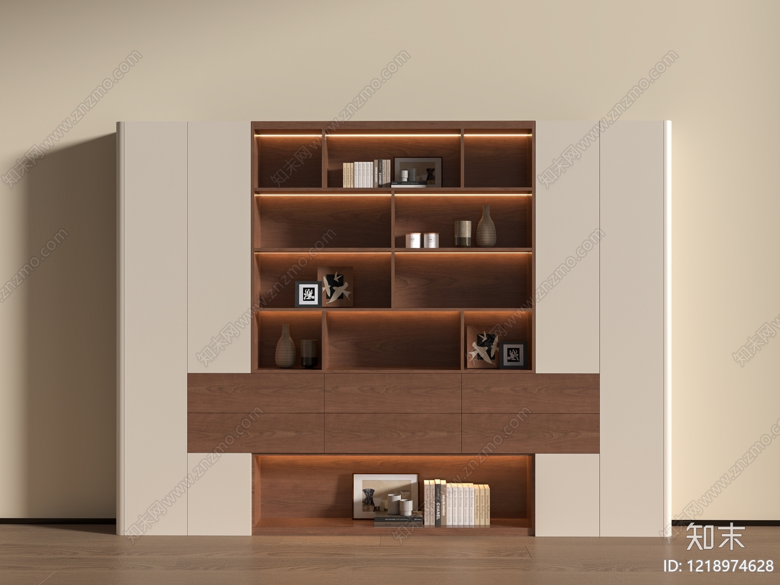 意式极简书柜3D模型下载【ID:1218974628】