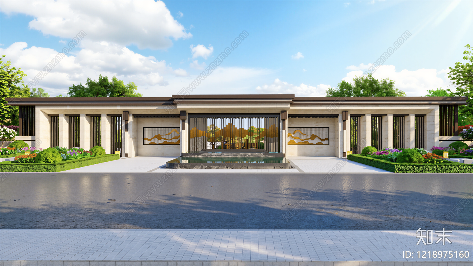 新中式入口大门SU模型下载【ID:1218975160】