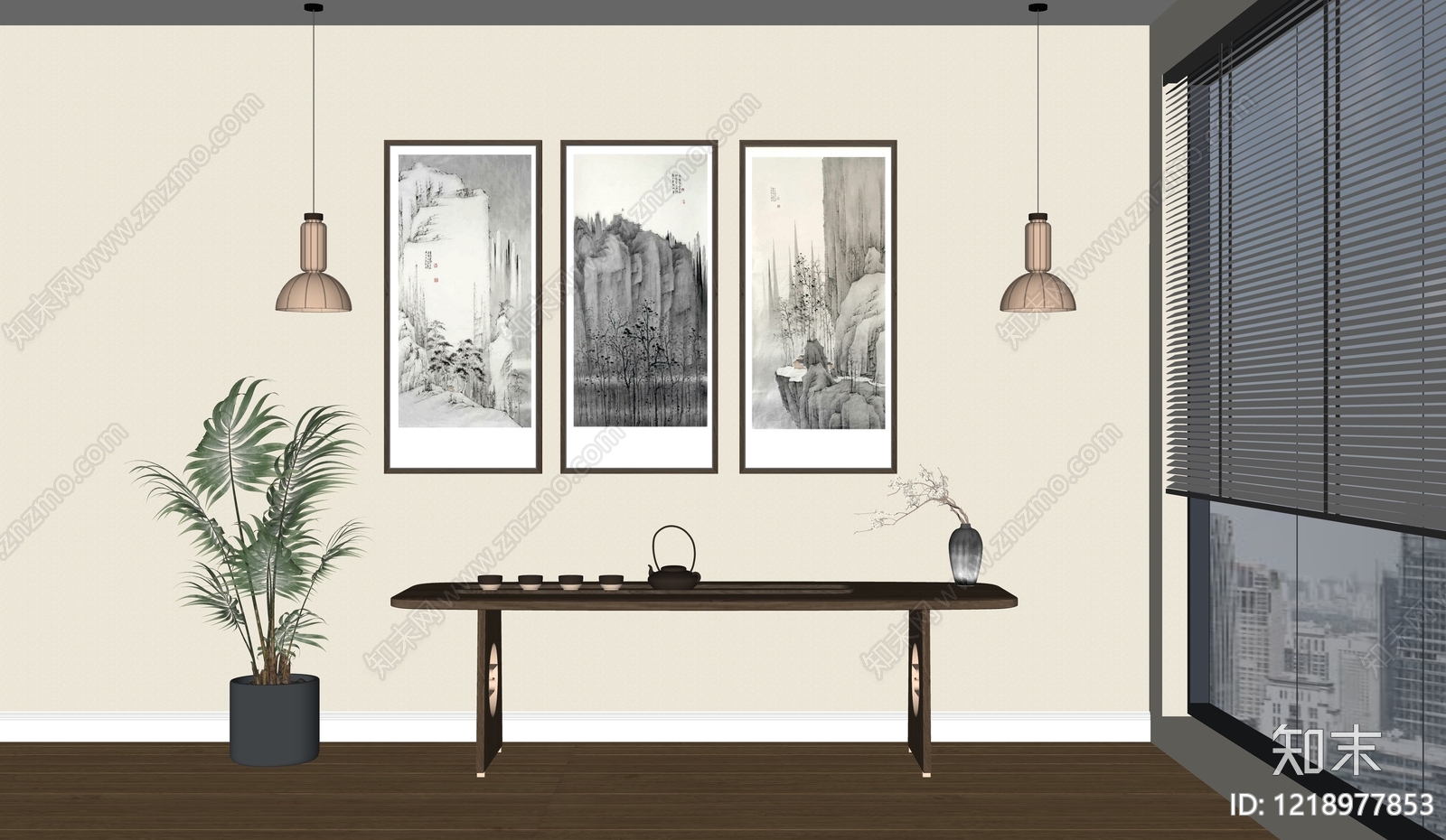 新中式茶室SU模型下载【ID:1218977853】