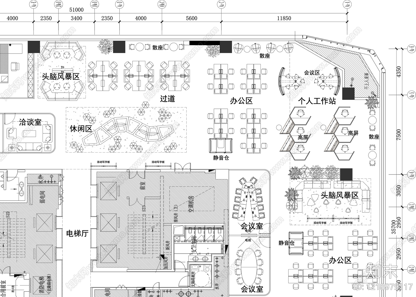 整体办公空间cad施工图下载【ID:1218979117】
