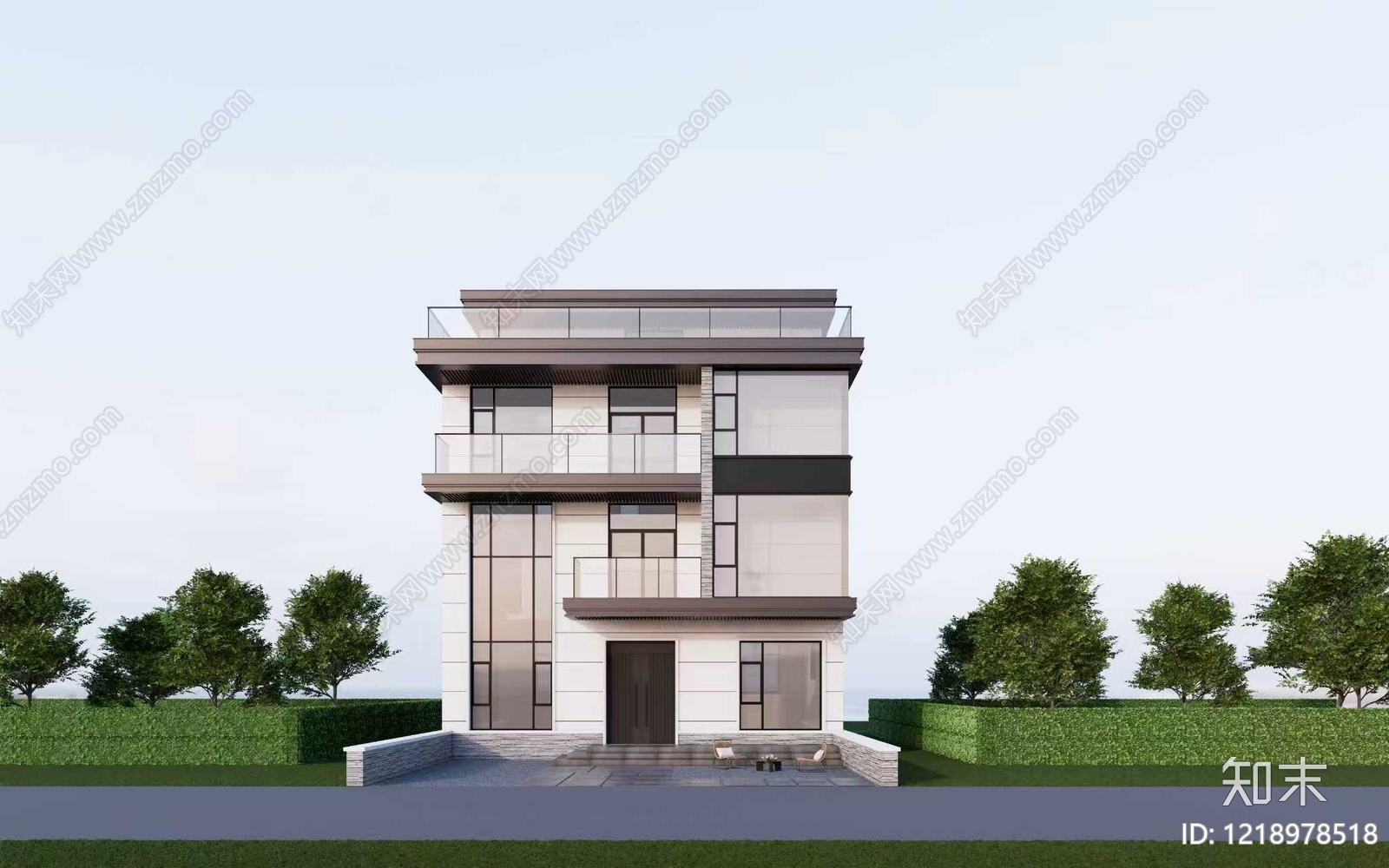现代主义独栋别墅SU模型下载【ID:1218978518】