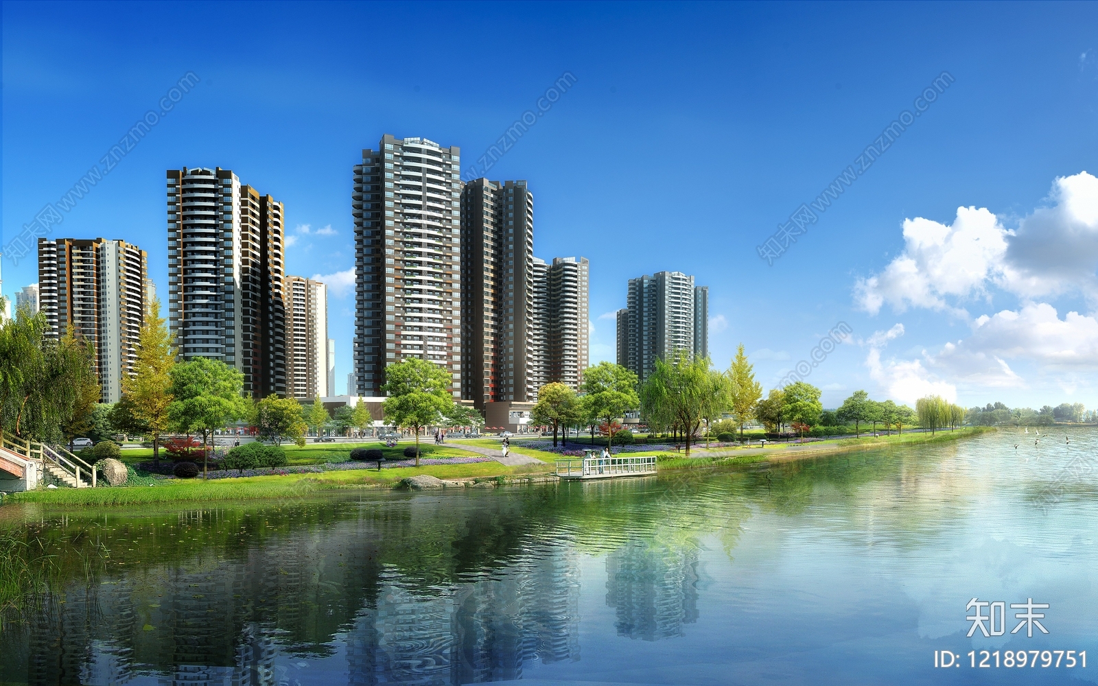 现代主义小高层住宅楼3D模型渲染效果图