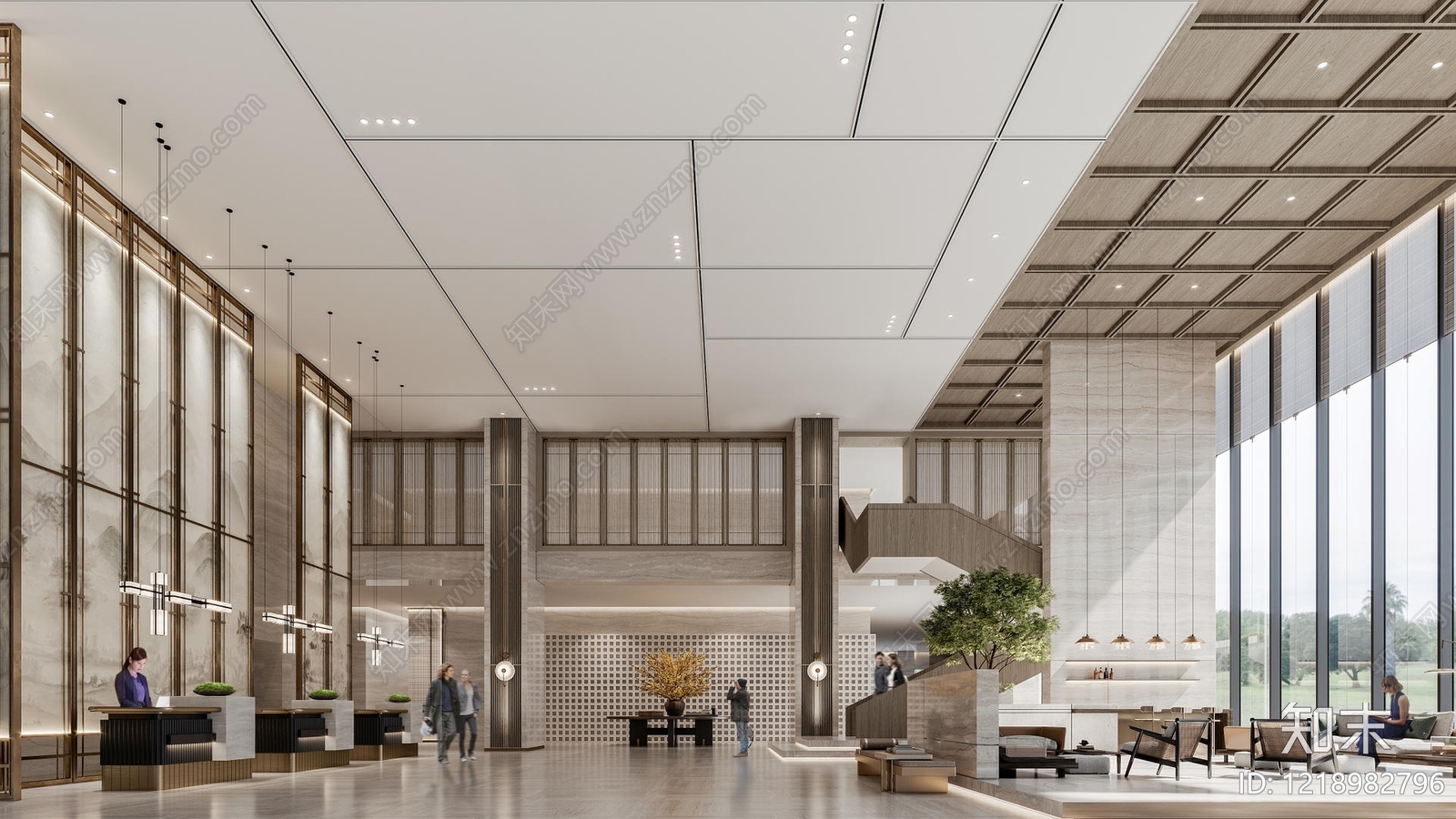 新中式酒店大堂3D模型下载【ID:1218982796】