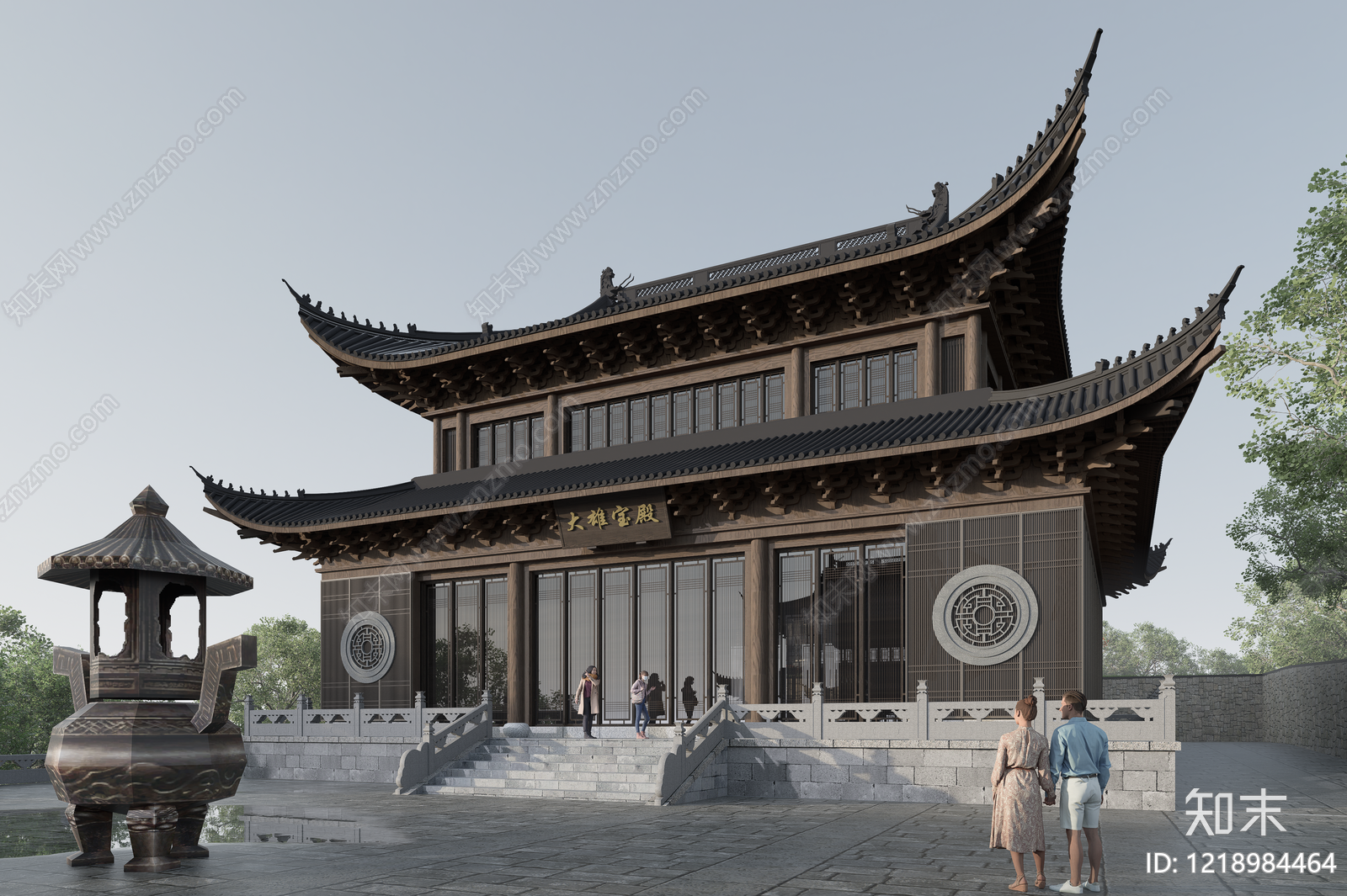 新中式寺庙建筑SU模型下载【ID:1218984464】