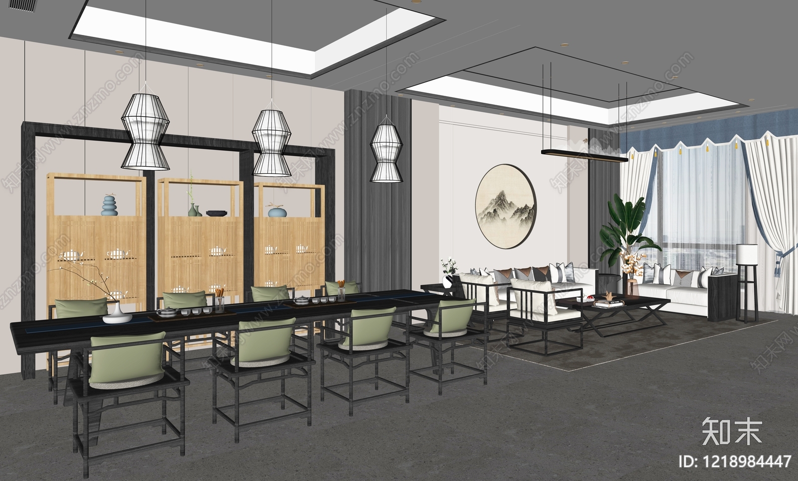 新中式接待室SU模型下载【ID:1218984447】