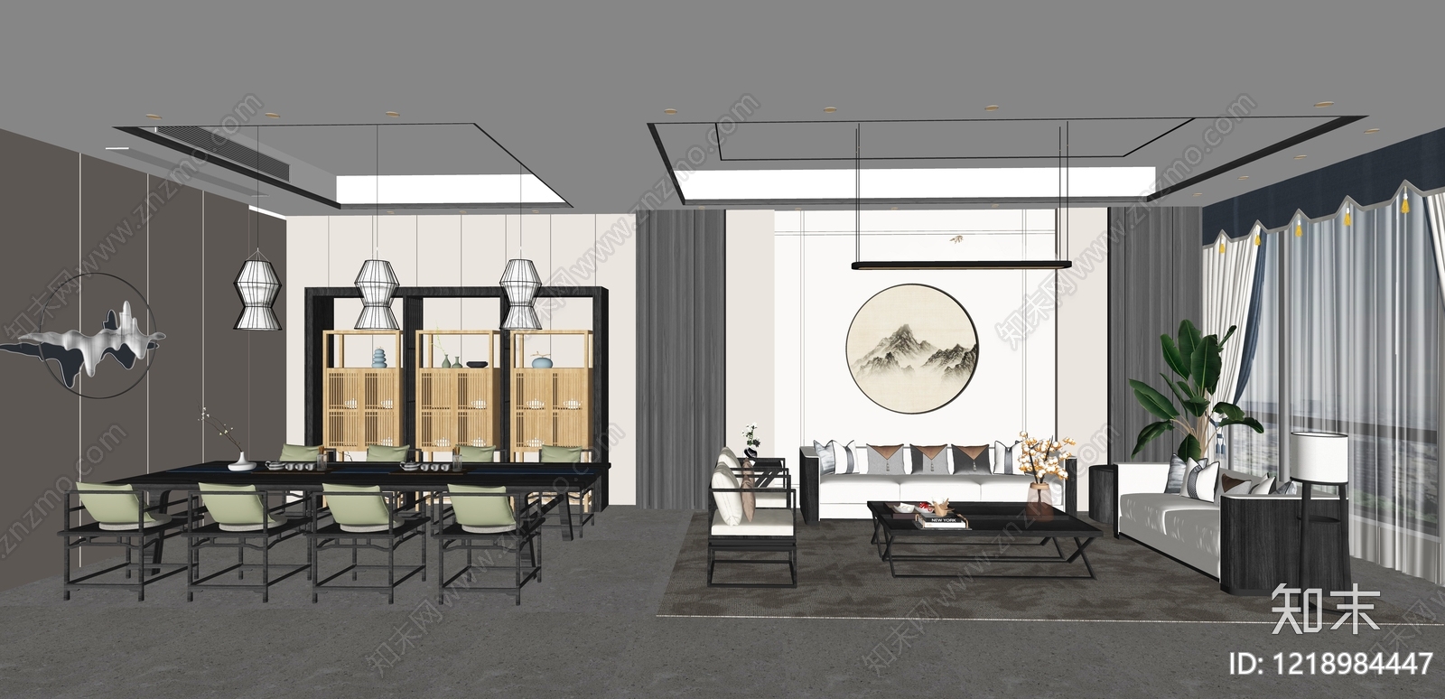 新中式接待室SU模型下载【ID:1218984447】