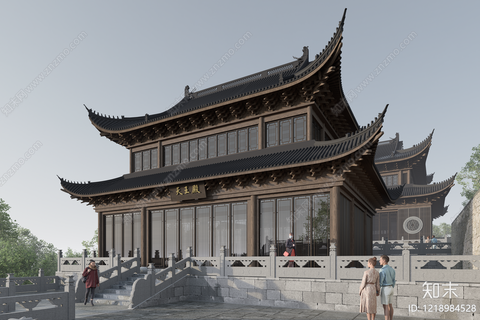 新中式寺庙建筑SU模型下载【ID:1218984528】