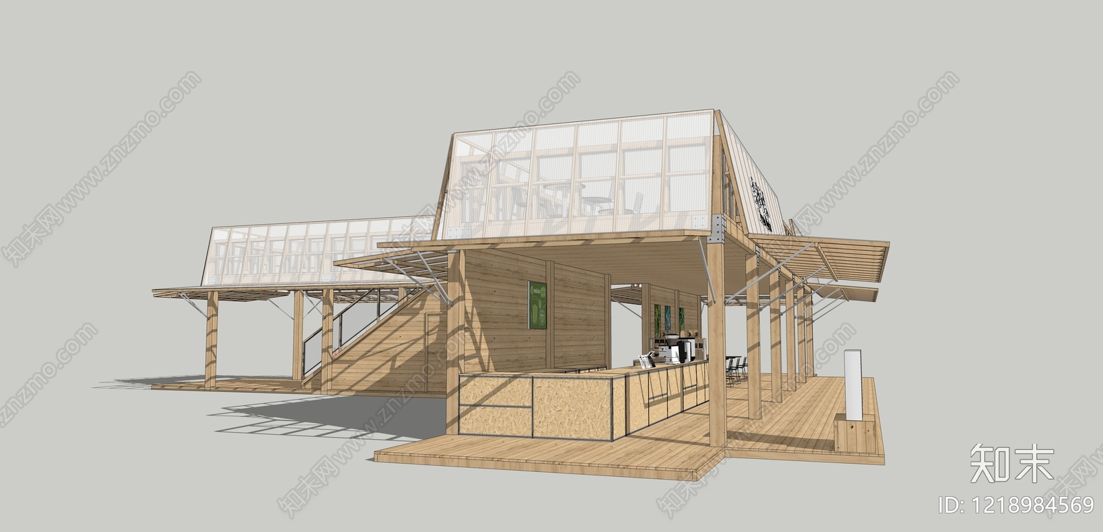 原木风餐饮建筑SU模型下载【ID:1218984569】