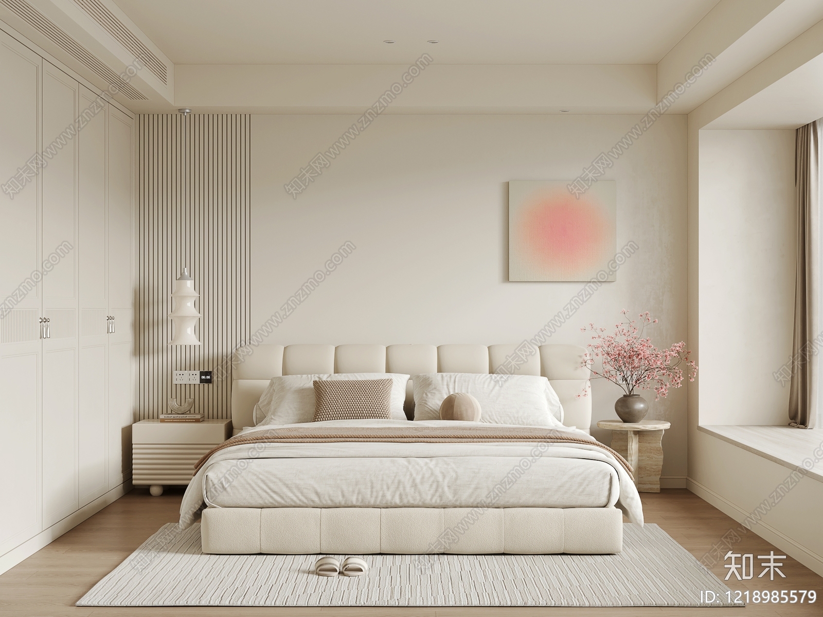 奶油风家居卧室3D模型下载【ID:1218985579】