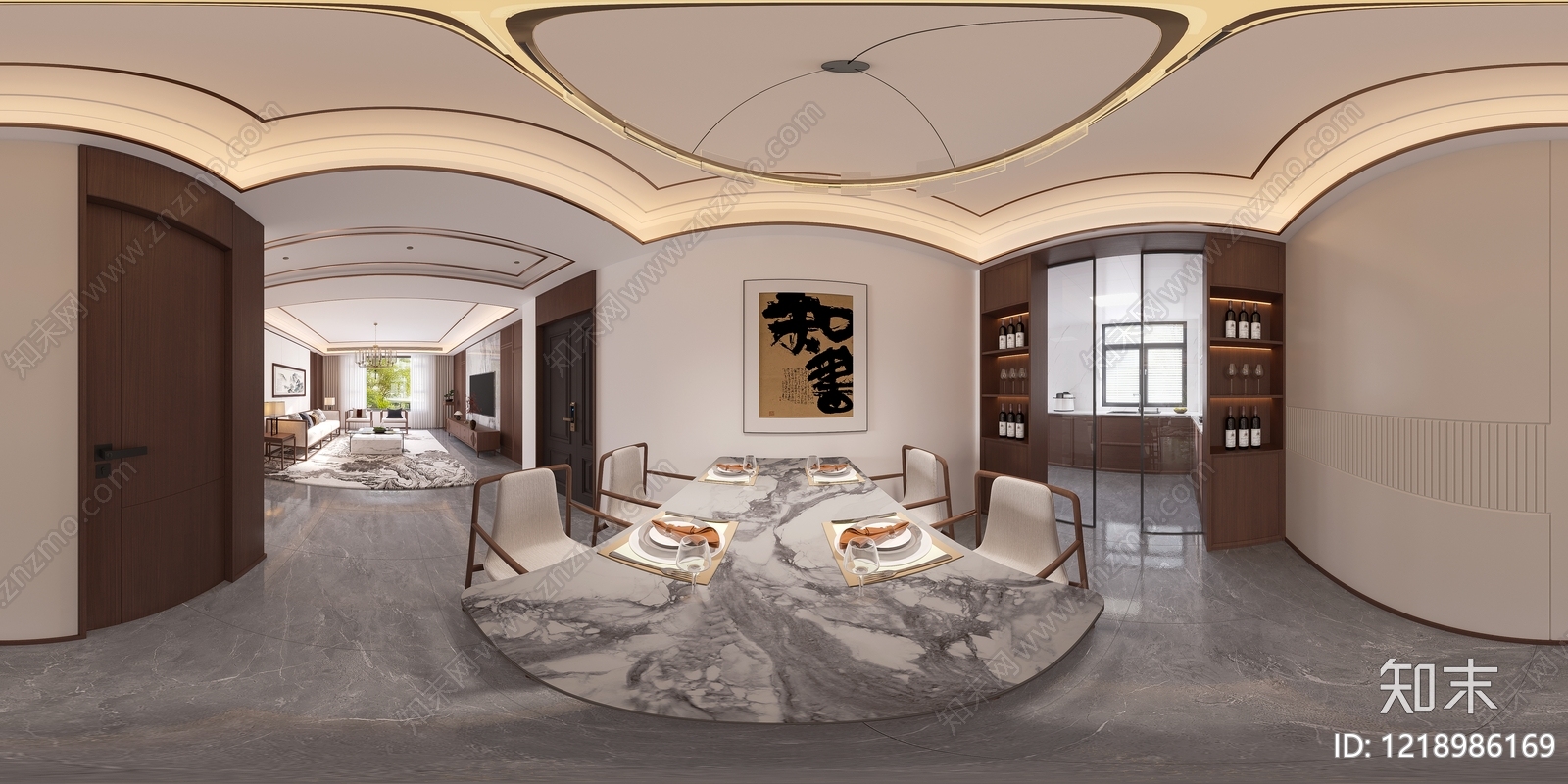 新中式家居餐厅3D模型下载【ID:1218986169】