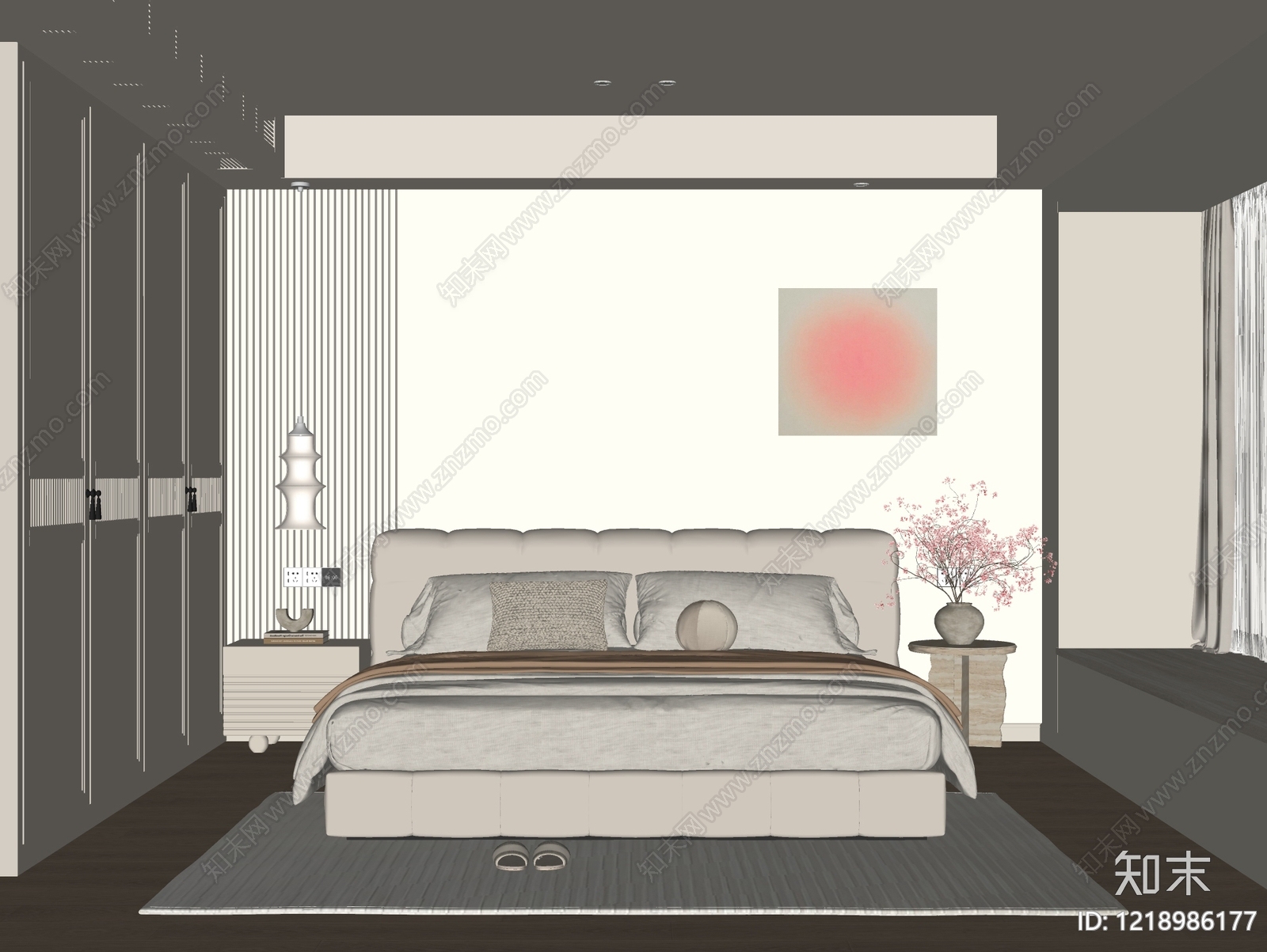奶油风家居卧室SU模型下载【ID:1218986177】