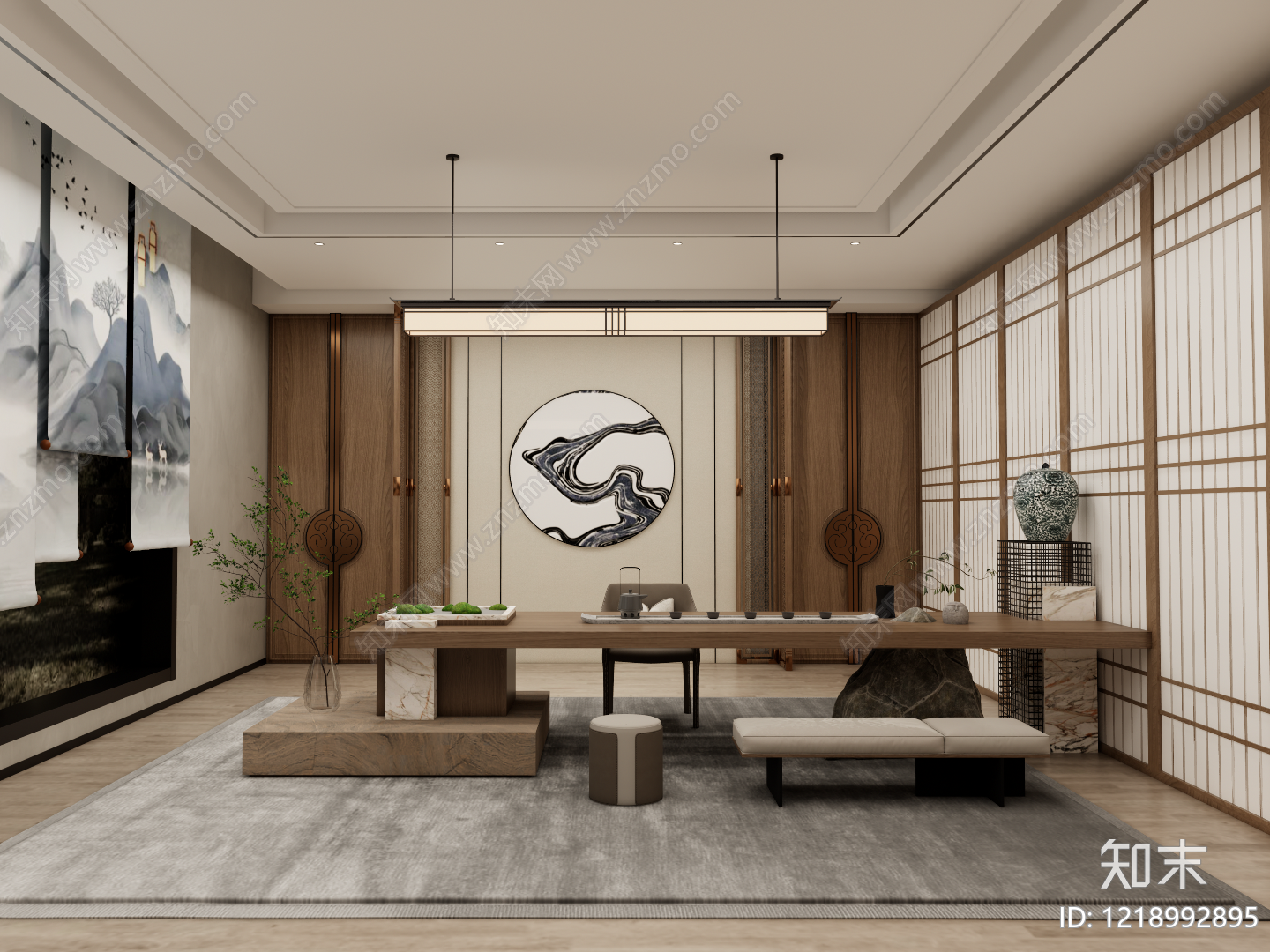 新中式茶室SU模型下载【ID:1218992895】