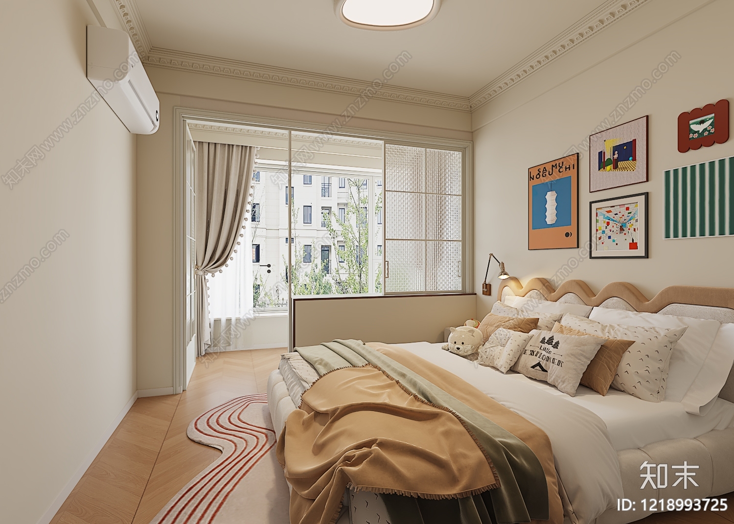奶油风家居卧室3D模型下载【ID:1218993725】