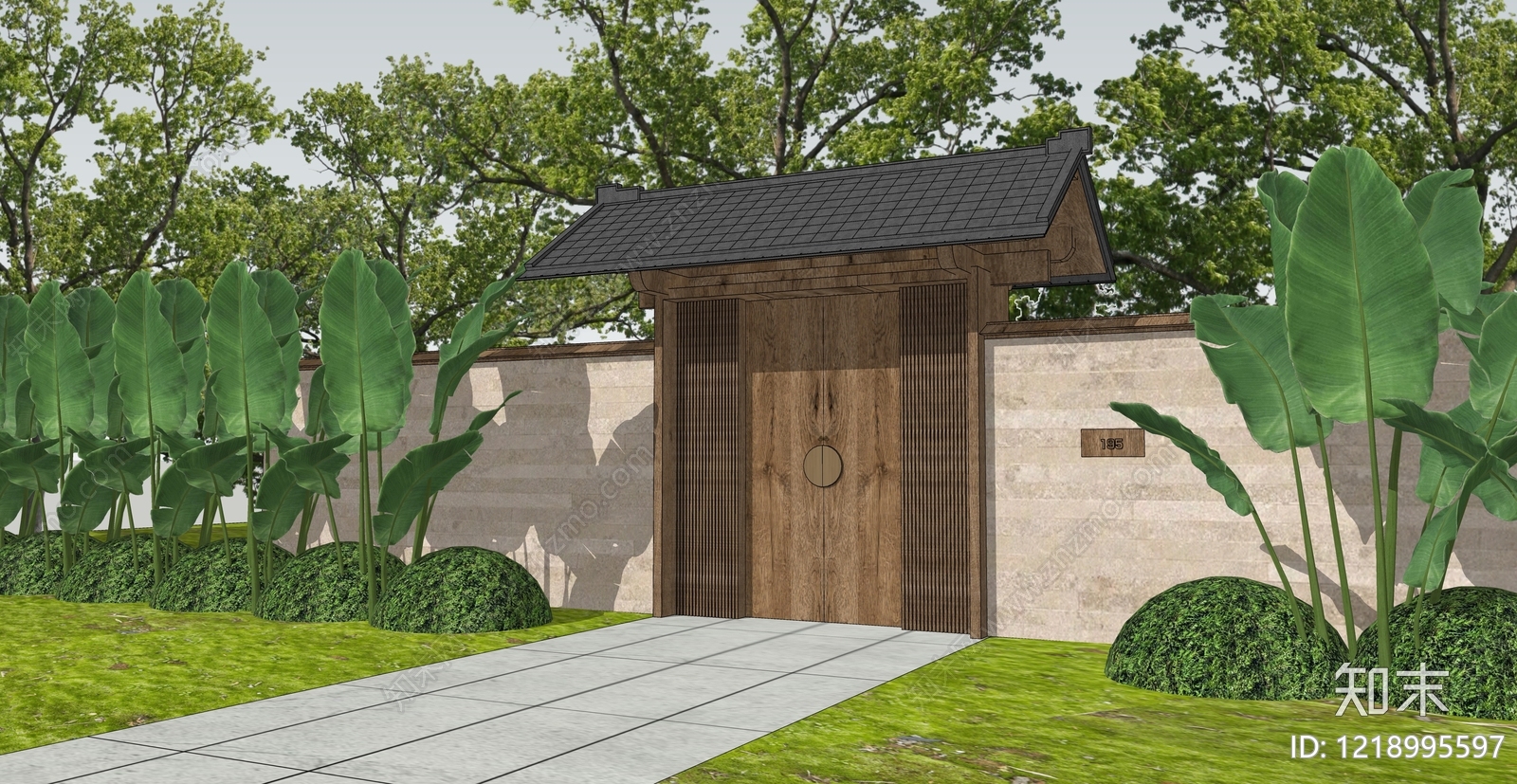 新中式入口大门SU模型下载【ID:1218995597】