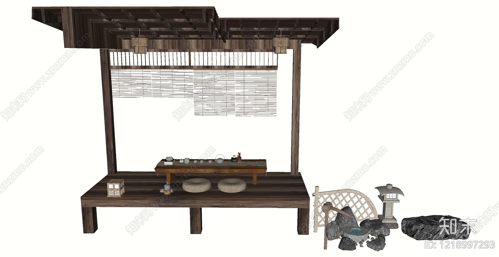 日式亭子SU模型下载【ID:1218997293】