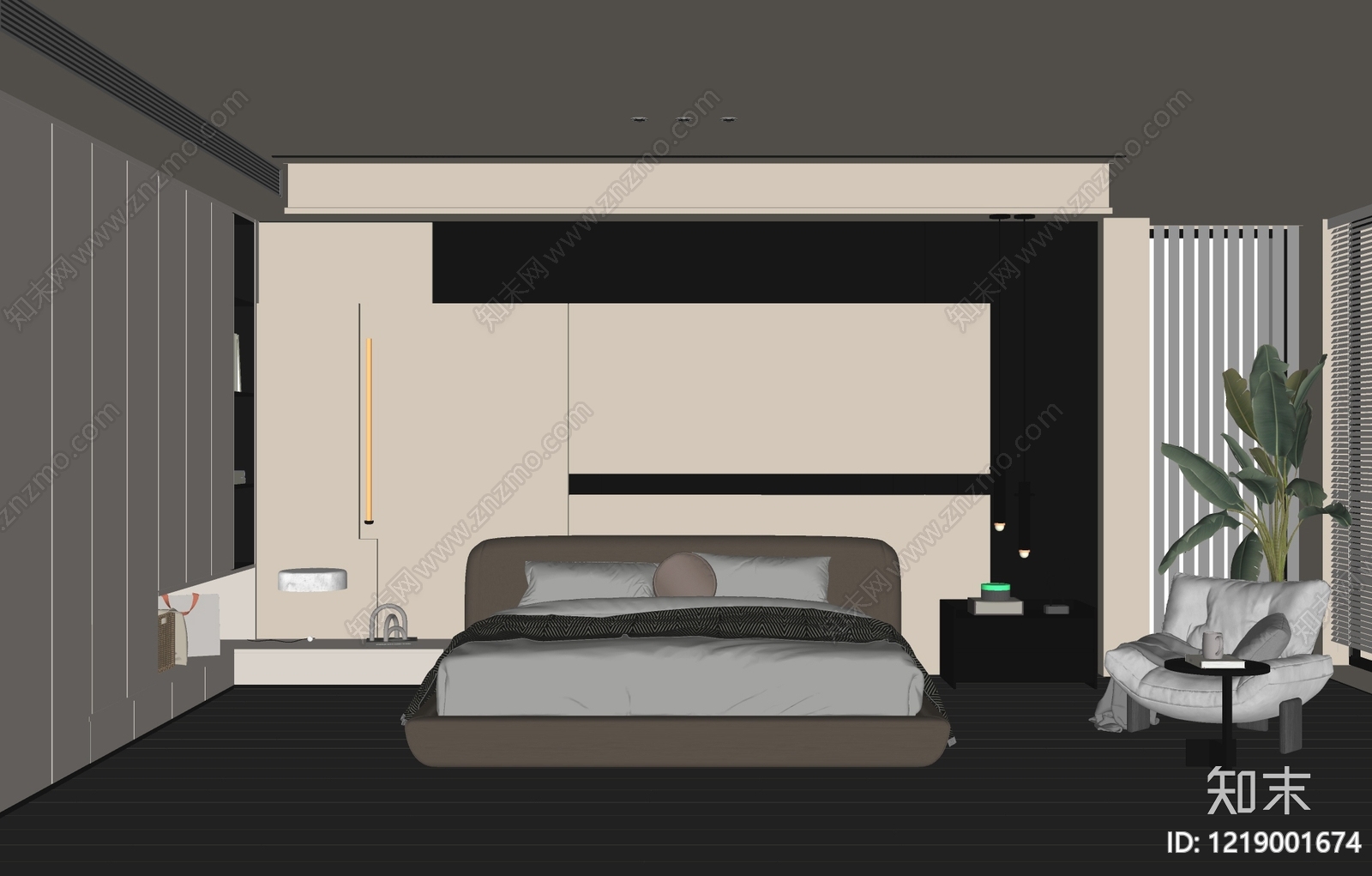 极简家居卧室SU模型下载【ID:1219001674】