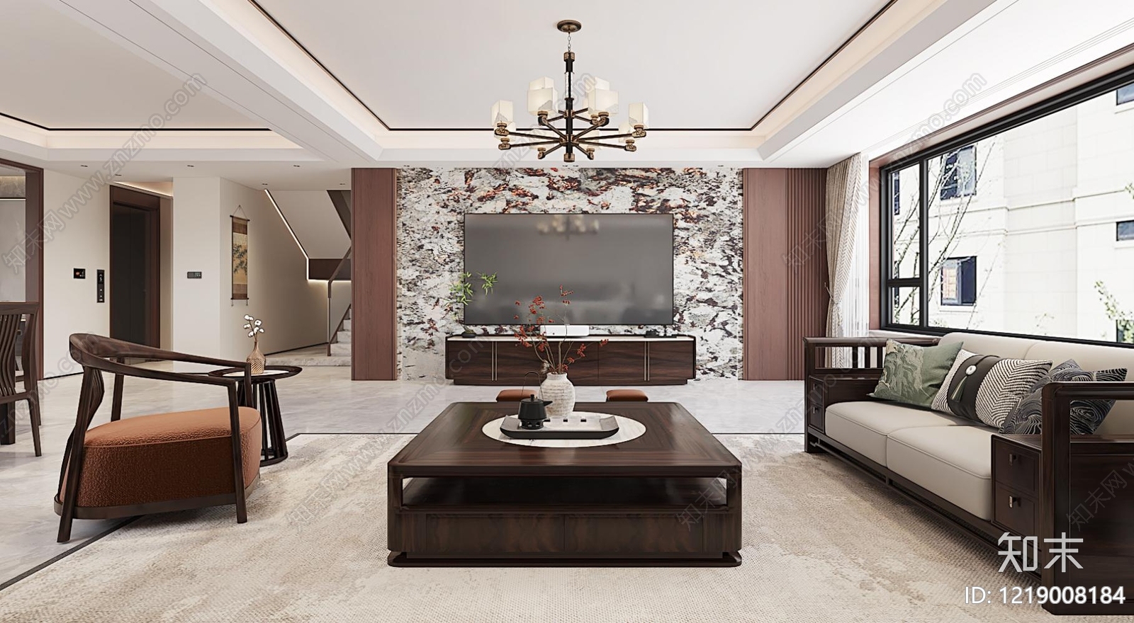 新中式别墅客厅3D模型下载【ID:1219008184】