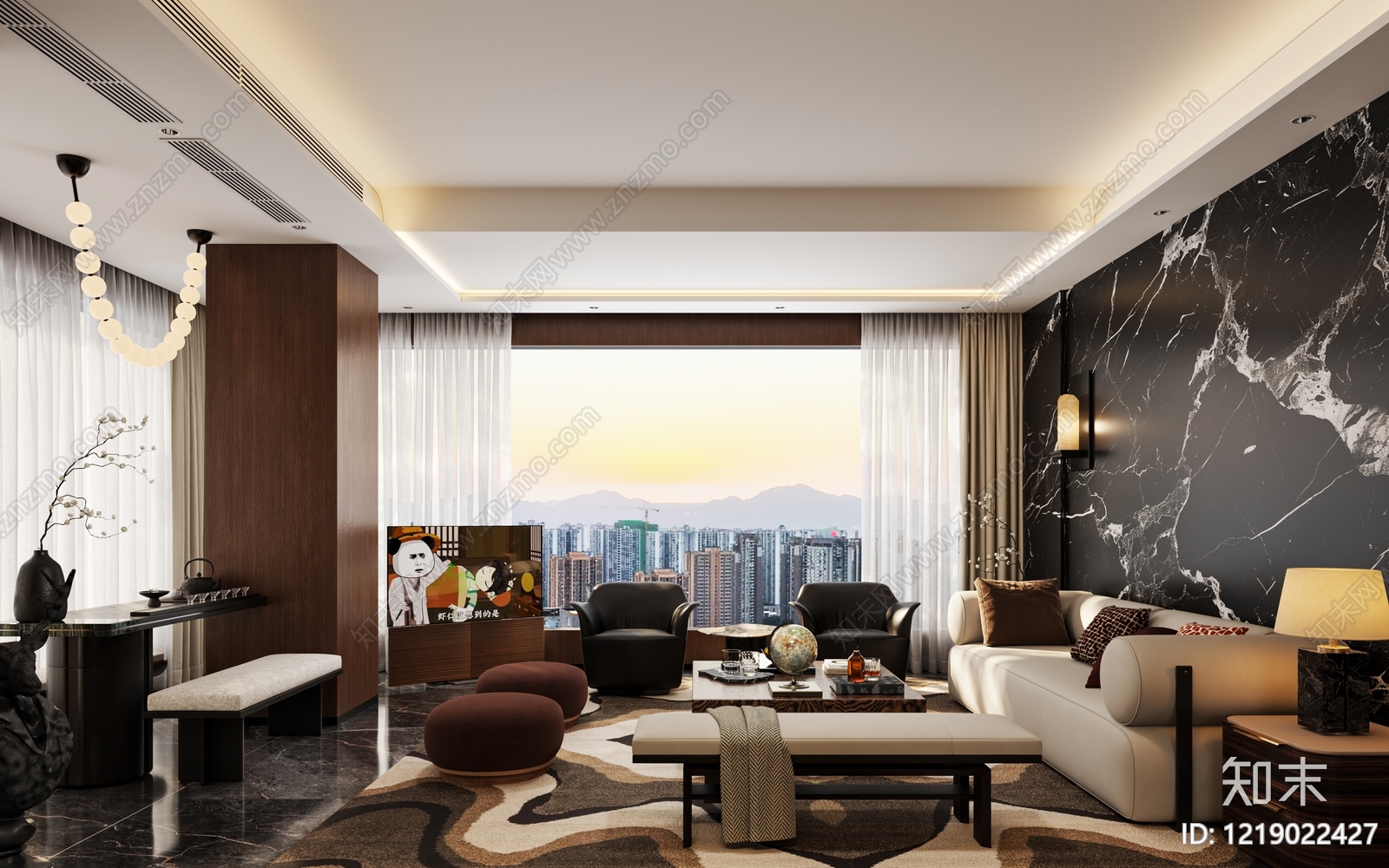 意式轻奢横厅3D模型下载【ID:1219022427】
