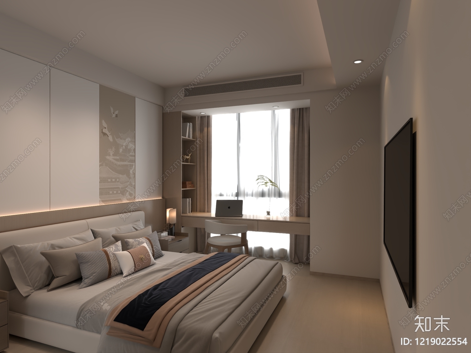 新中式主卧3D模型下载【ID:1219022554】