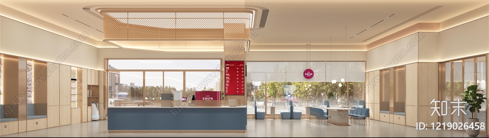 原木奶油风酒店大堂3D模型下载【ID:1219026458】