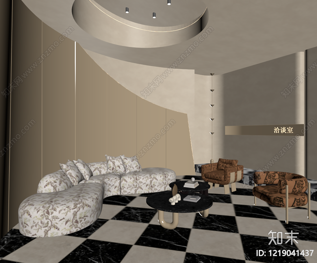 意式轻奢接待室SU模型下载【ID:1219041437】