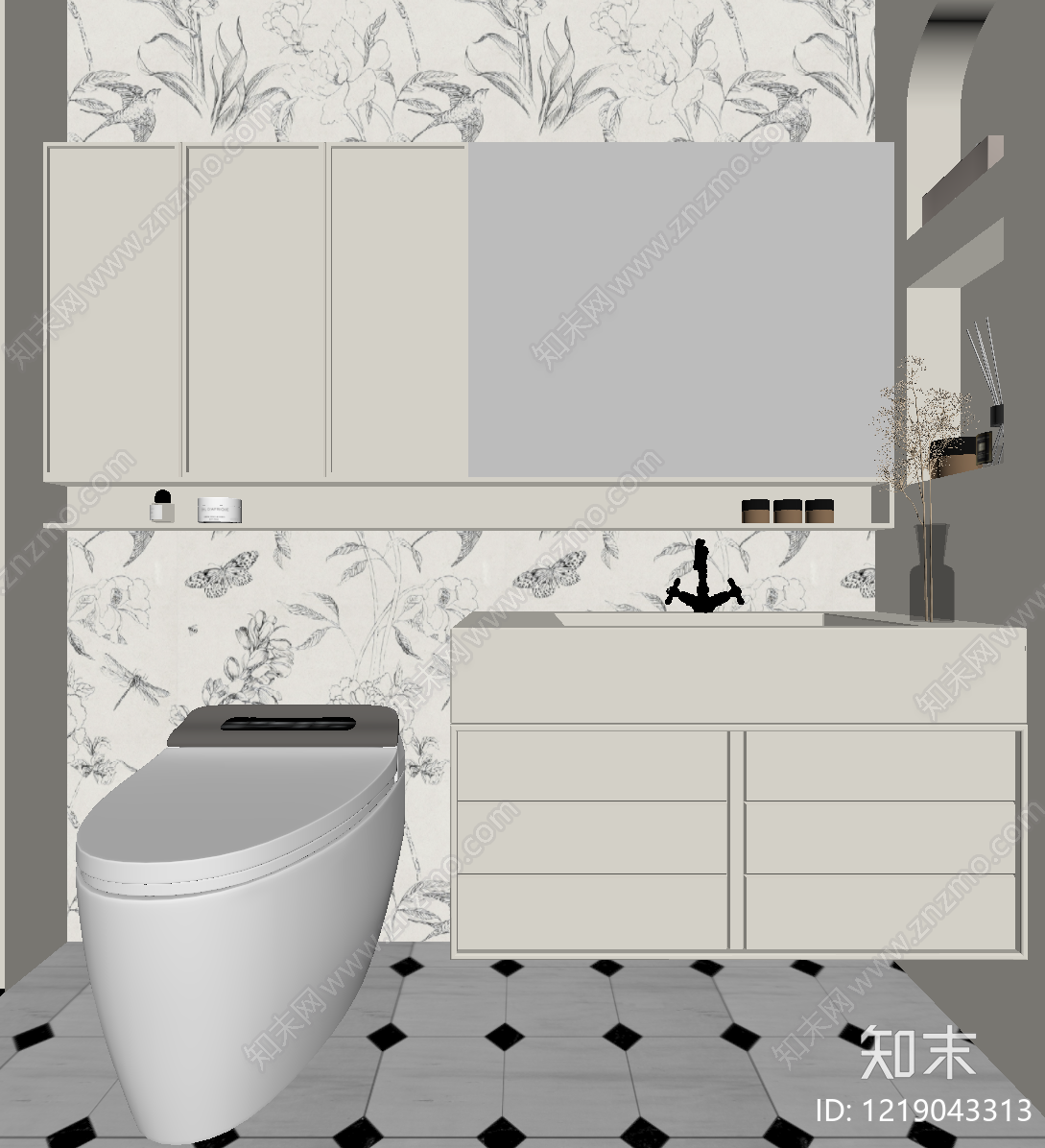 奶油风浴室柜SU模型下载【ID:1219043313】