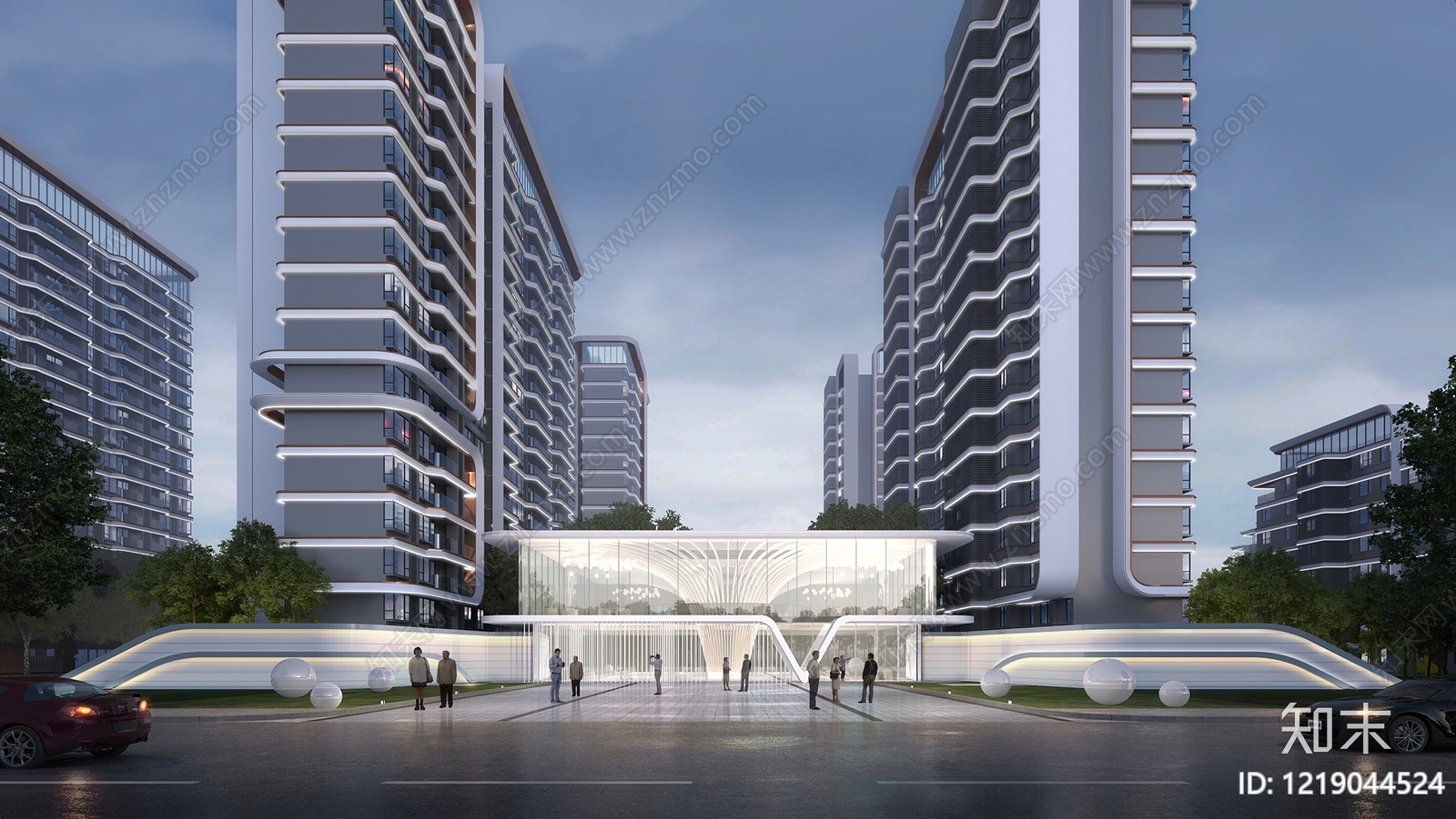 现代主义小高层住宅楼3D模型渲染效果图