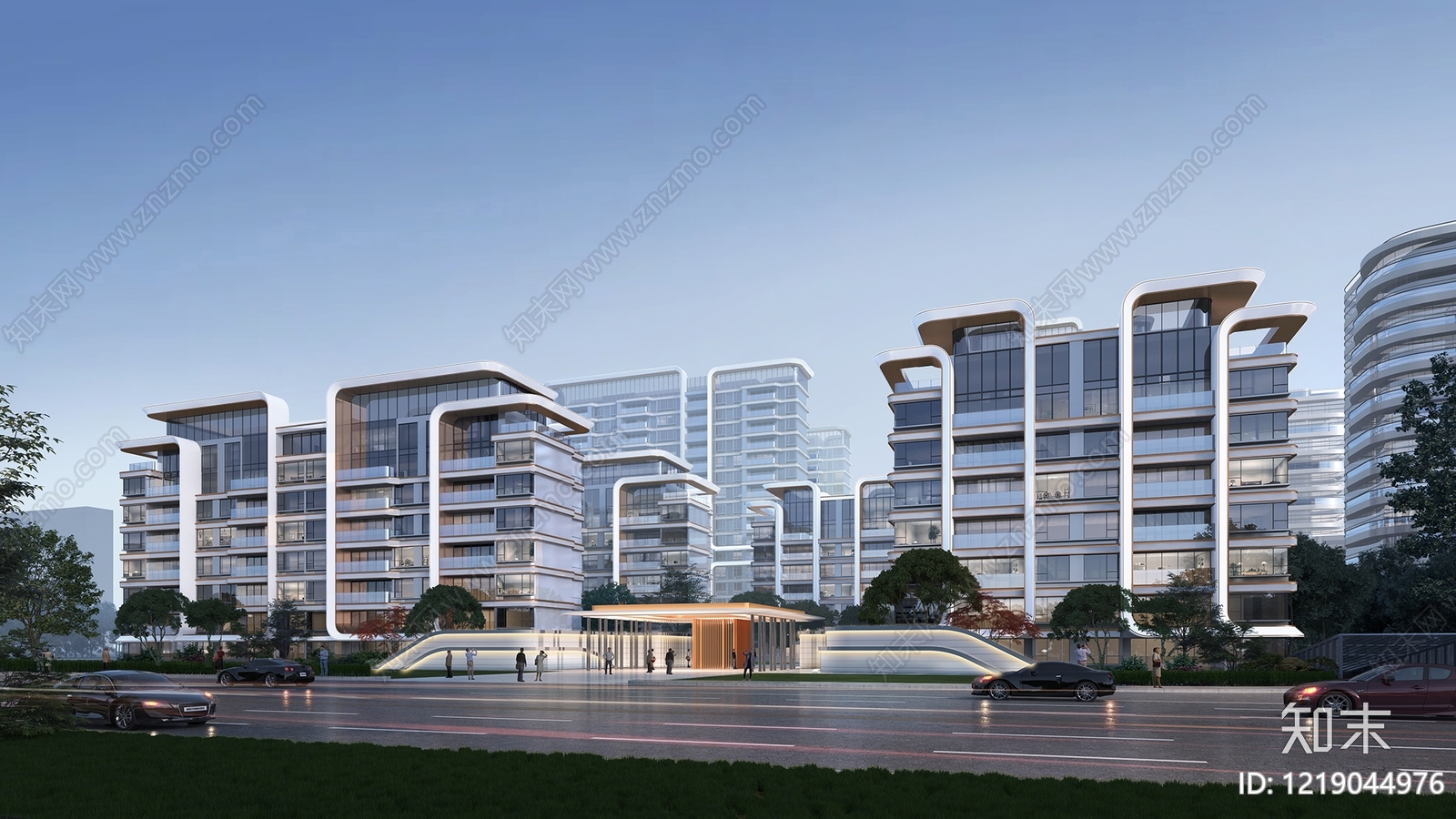 现代主义多层住宅楼3D模型渲染效果图