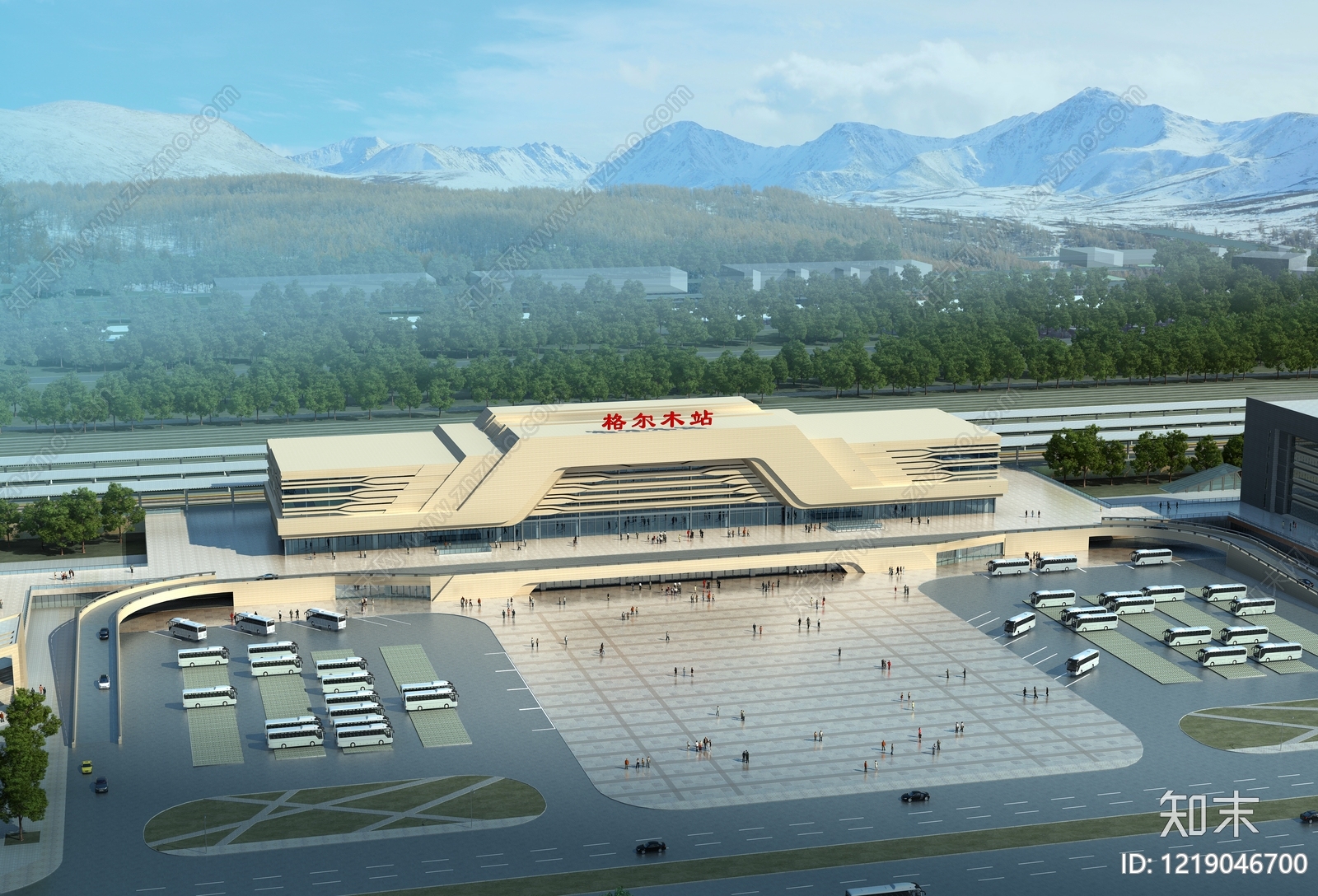 现代主义车站外观3D模型渲染效果图
