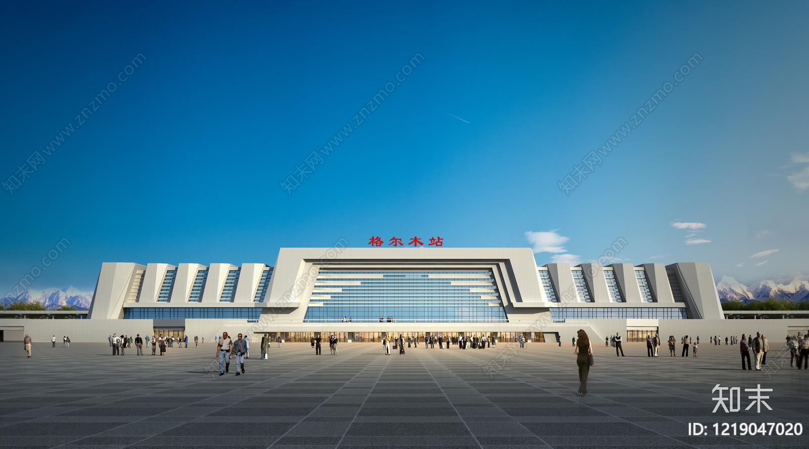 现代主义车站外观3D模型渲染效果图