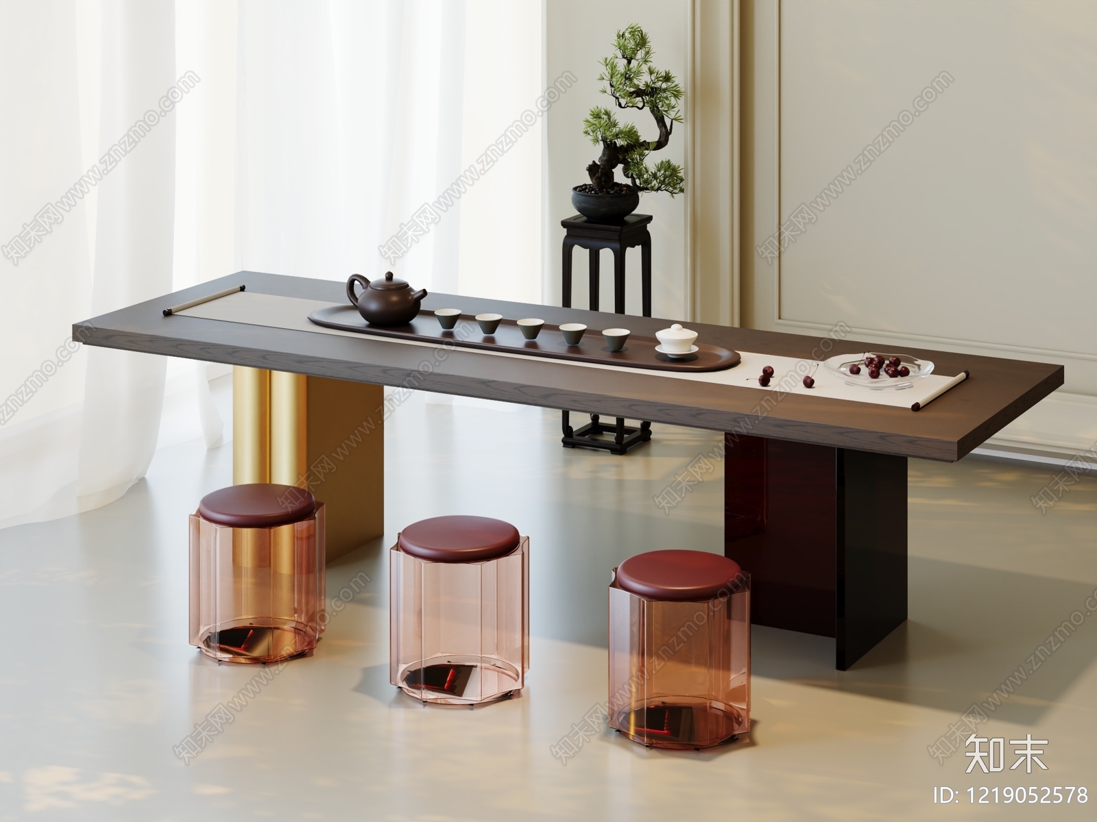 新中式茶桌椅3D模型下载【ID:1219052578】