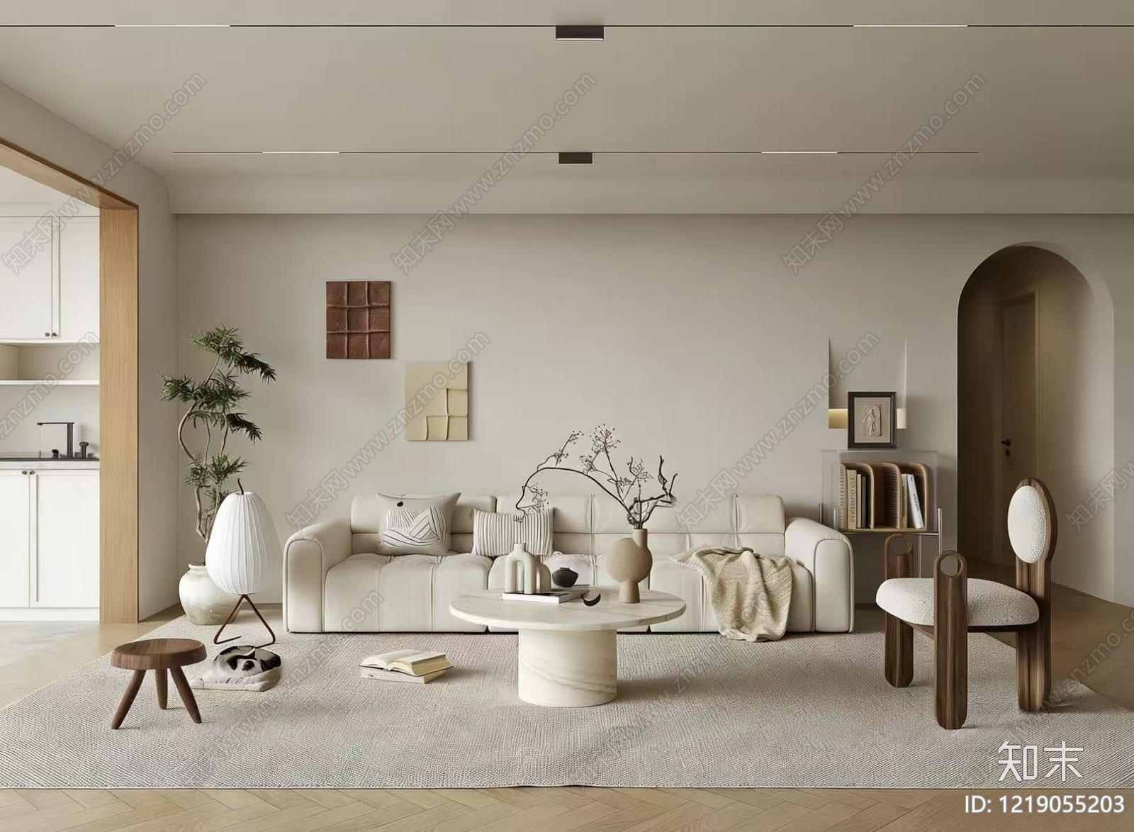 奶油风家居客厅3D模型下载【ID:1219055203】