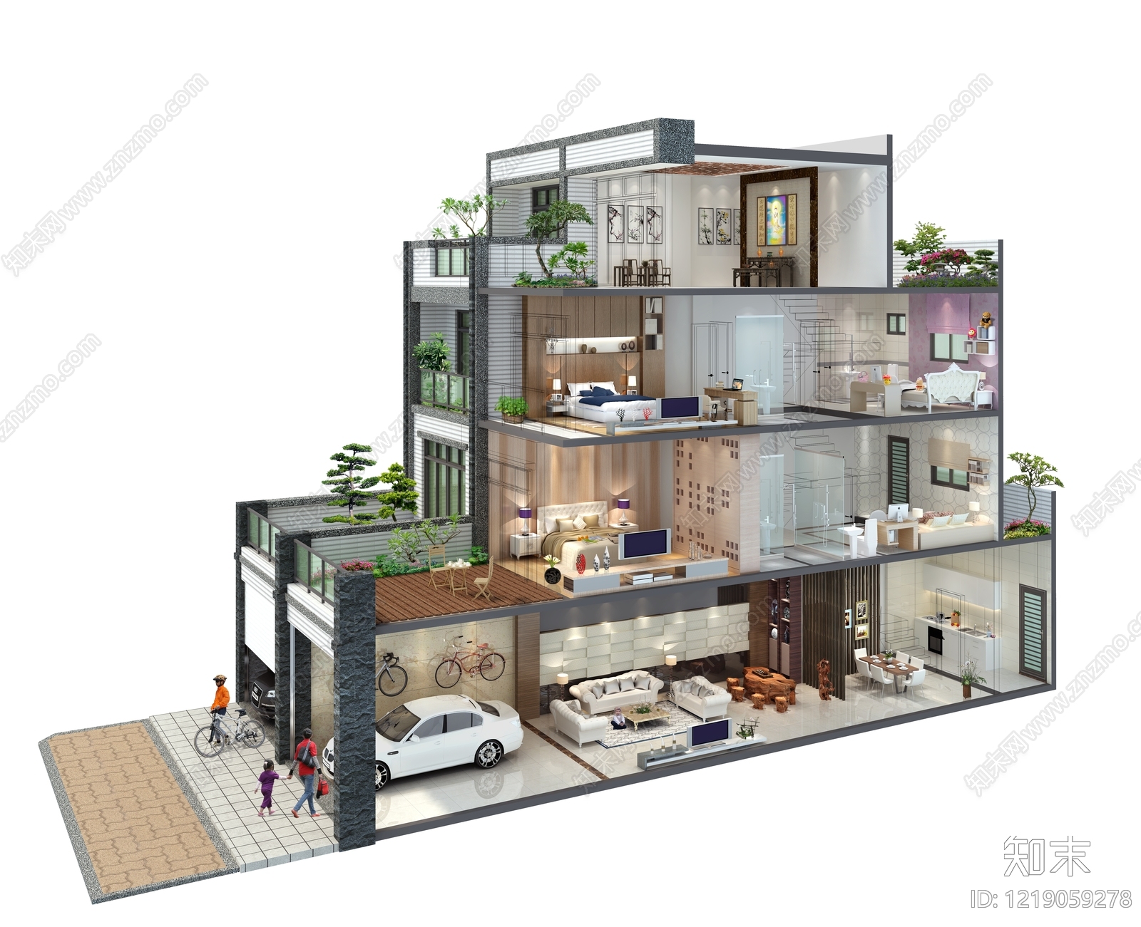 新中式多层住宅楼3D模型渲染效果图
