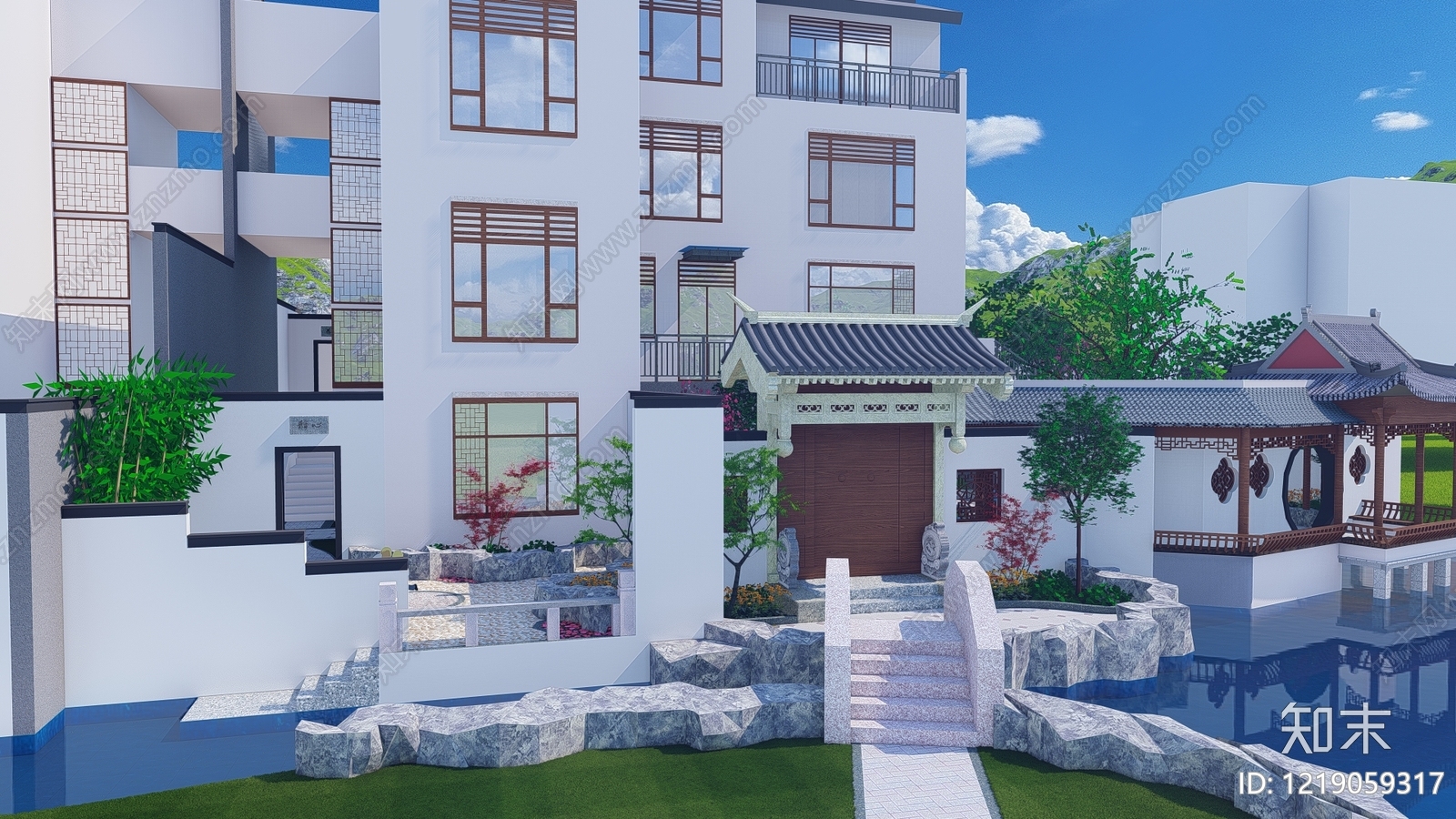 新中式别墅SU模型下载【ID:1219059317】
