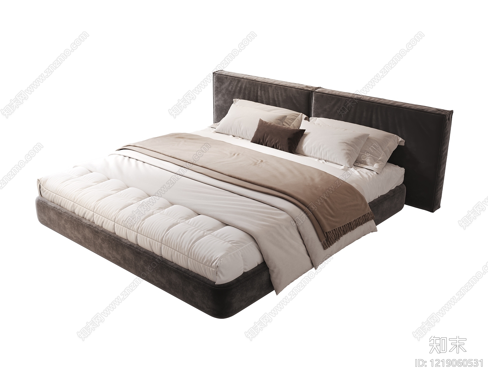 意式极简双人床3D模型下载【ID:1219060531】